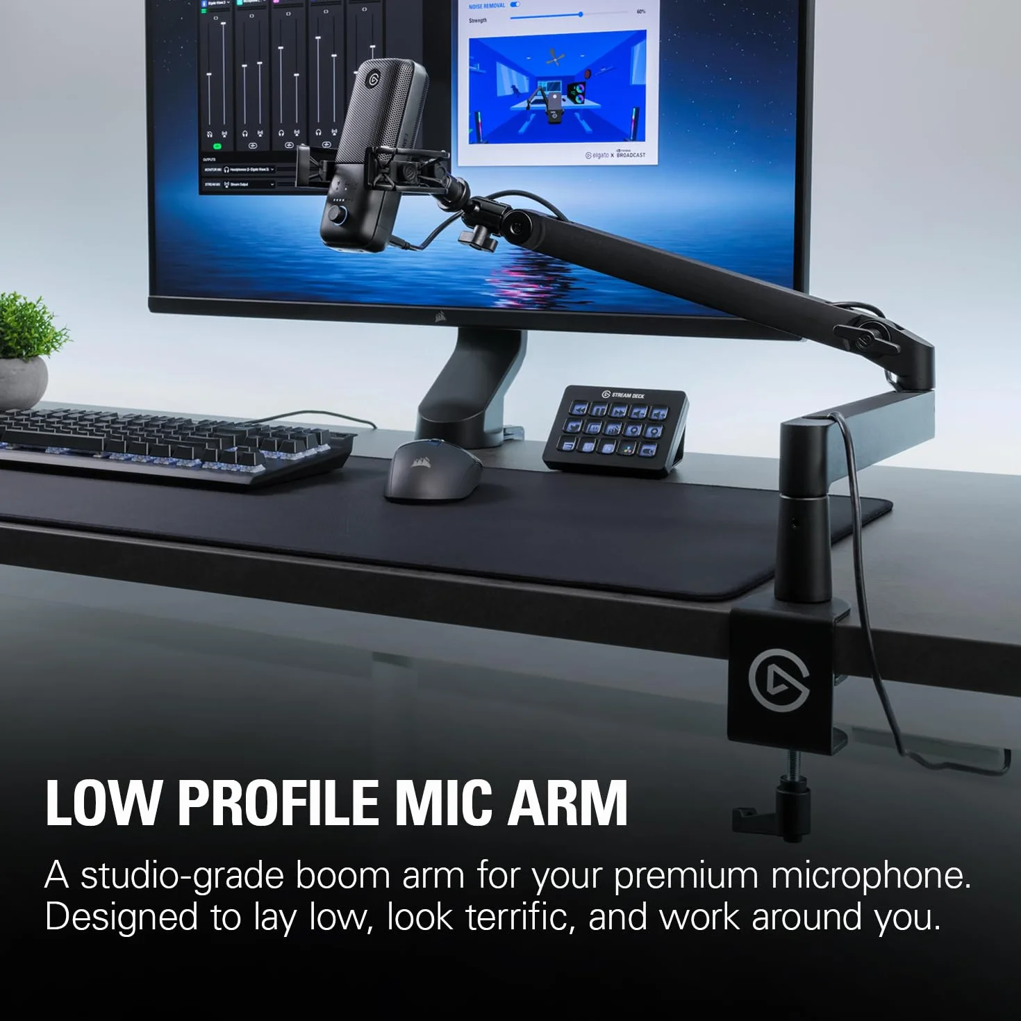Elgato Wave Mic Arm LP niskoprofilowe ramię mikrofonu premium, system zarządzania kablami, zacisk stołowy, regulacja