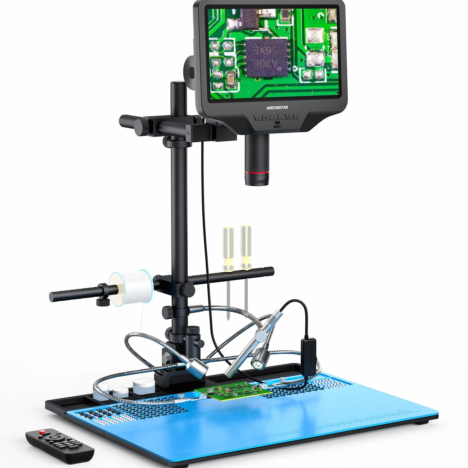 Andonstar AD409 Max cyfrowy mikroskop HDMI ze stacją lutowniczą, endoskopem, 10,1-calowym ekranem LCD, kamera mikroskopowa 300X USB do profesjonalnego lutowania PCB, obsługuje Windows PC