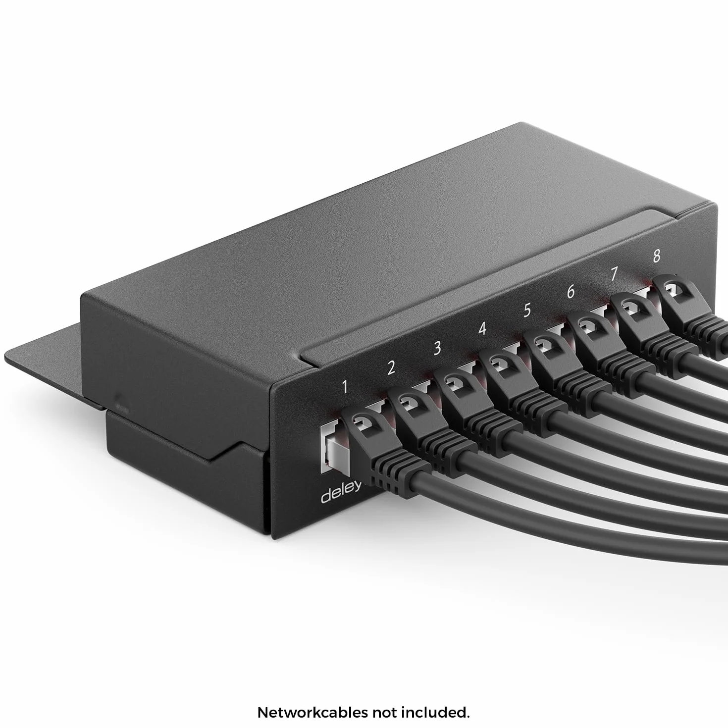 deleyCON CAT 6a Patch Panel Krosownica 8 Portów - na Biurko i na Ścianę Ekranowany 8x RJ45 Jack - TIA568A TIA568B - Czarny