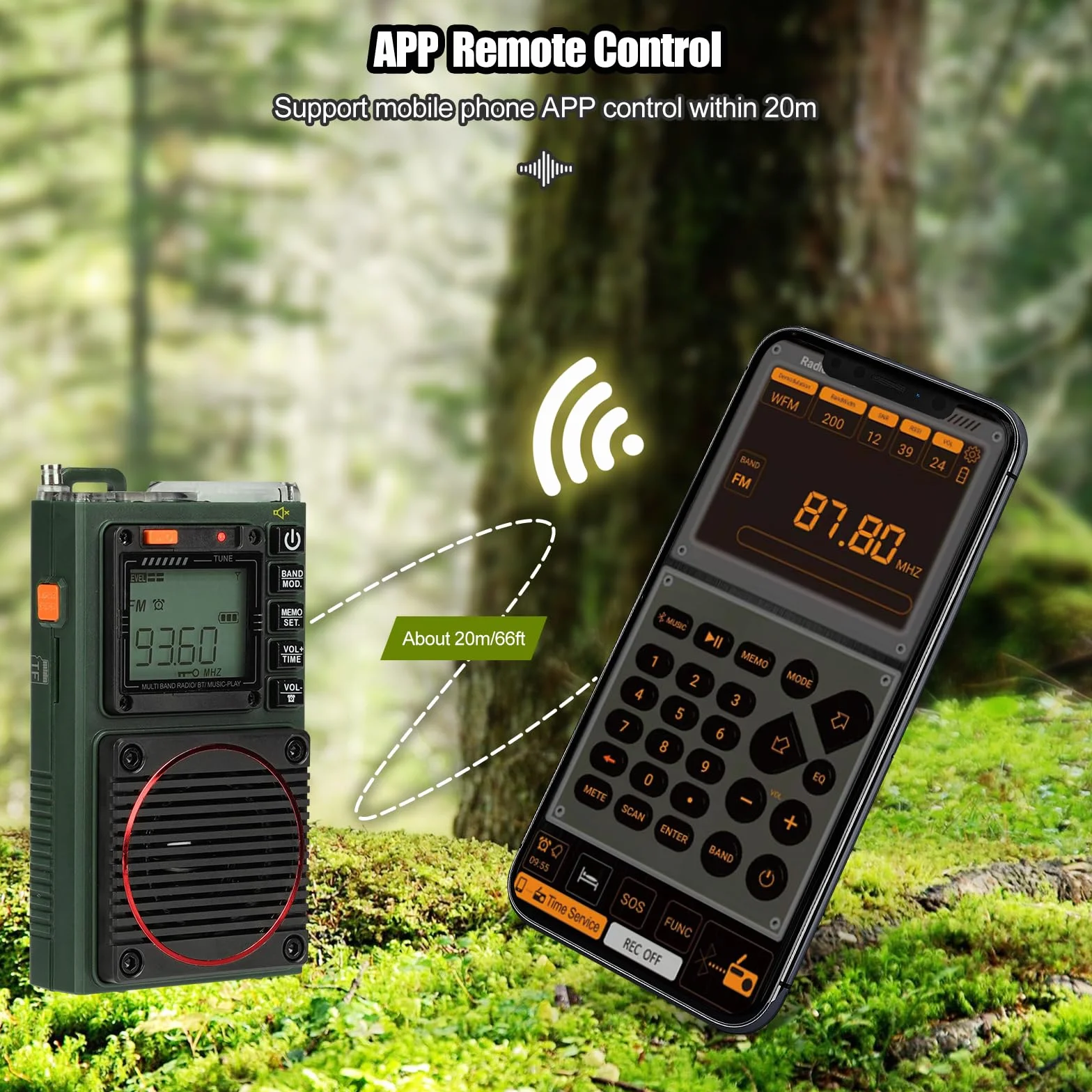 Retekess TR111 przenośne radio krótkofalowe, FM VHF AM SW WB Band Radio, obsługa aplikacji Smart Remote, MP3/TF, Bass Stereo SOS, zastosowanie dla entuzjastów