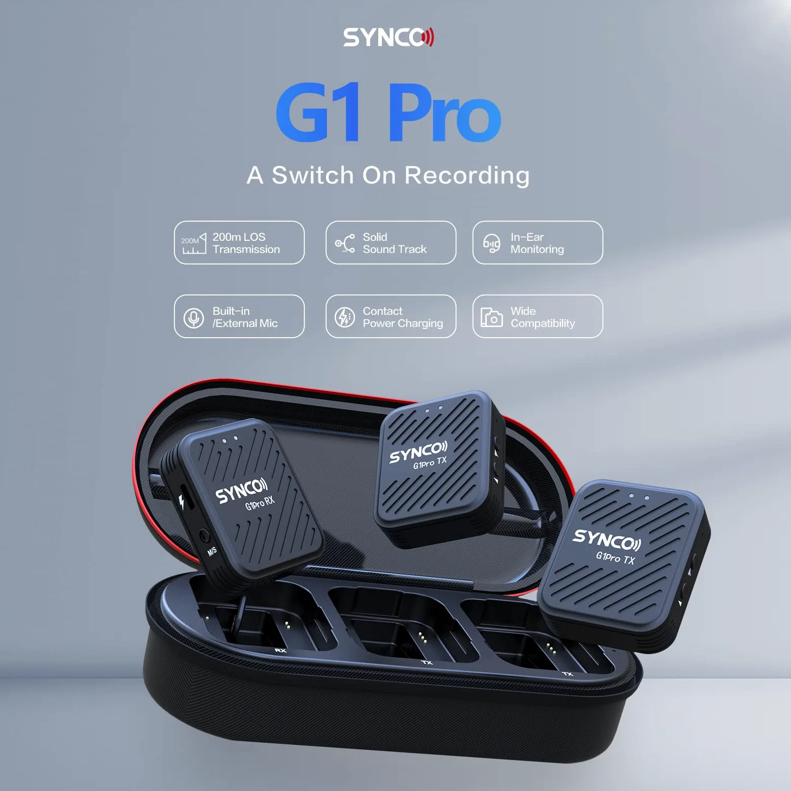 SYNCO G1 (A2) Pro 2,4 GHZ bezprzewodowy mikrofon krawatowy ze stacją ładującą, 1 odbiornik, 2 nadajnik, mikrofon do aparatu, YouTube, TiKTok, wywiad vlog