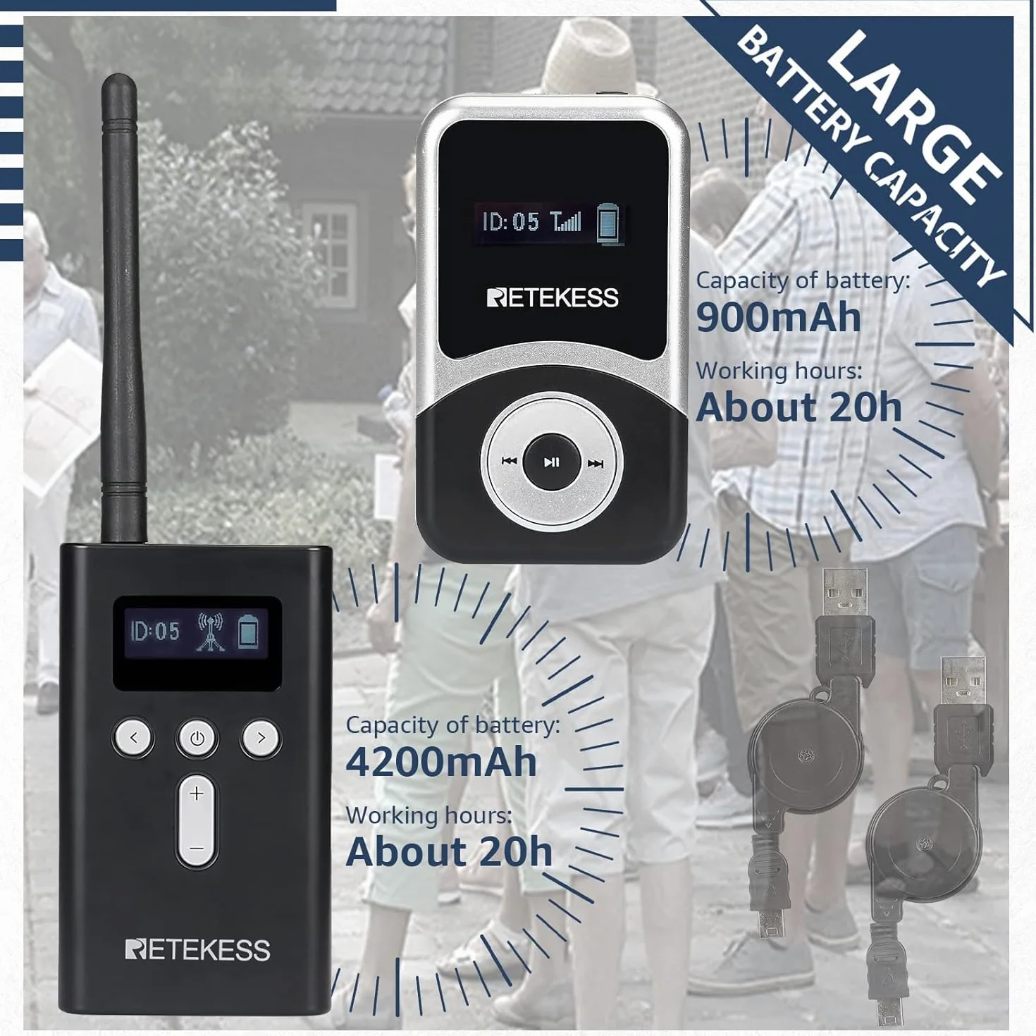 Retekess T130S (T130 2rd) Audio Tour Guide System, 49-Kanałowy System Interpretacji, 100 Metrowy System Tłumaczenia Kościoła dla Turystyki, Fabryki, Konferencji, Uczelni, Szkolenia