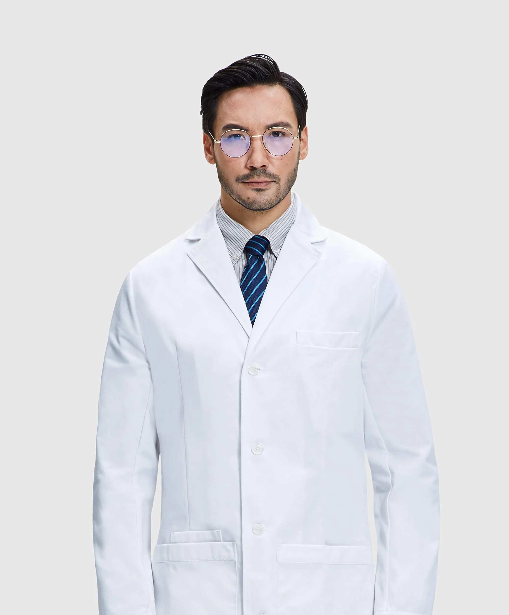 Dr. James Męski Fartuch Laboratoryjny, Dopasowany Krój, Kieszenie na Smartfony i Tablety (S)