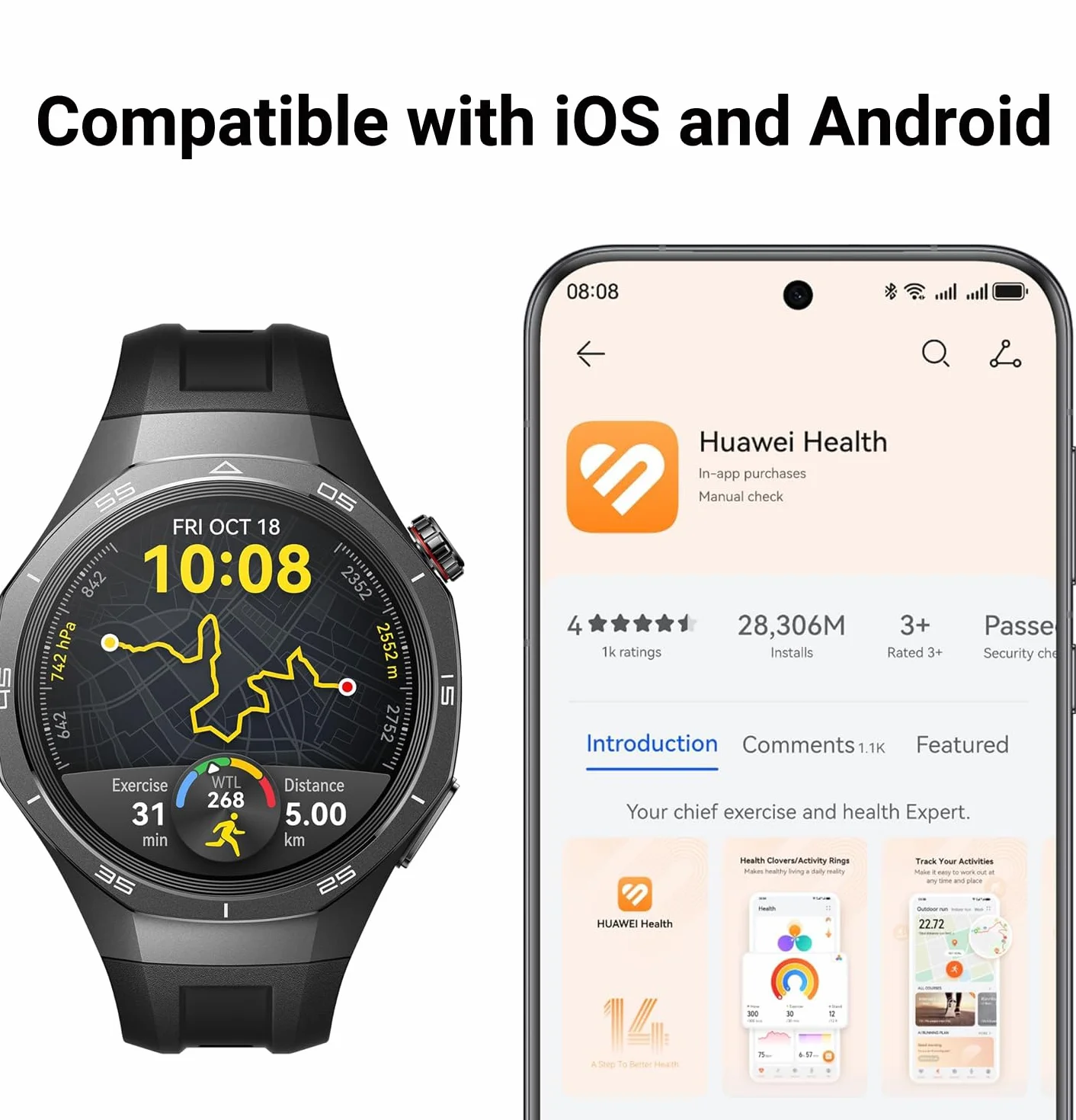 HUAWEI WATCH GT 5 Pro 46 mm smartwatch dla mężczyzn, stop tytanu, zegarek golfowy, śledzenie stanu zdrowia, monitorowanie EKG, czas pracy baterii do 14 dni, GPS, połączenie Bluetooth, kompatybilny z