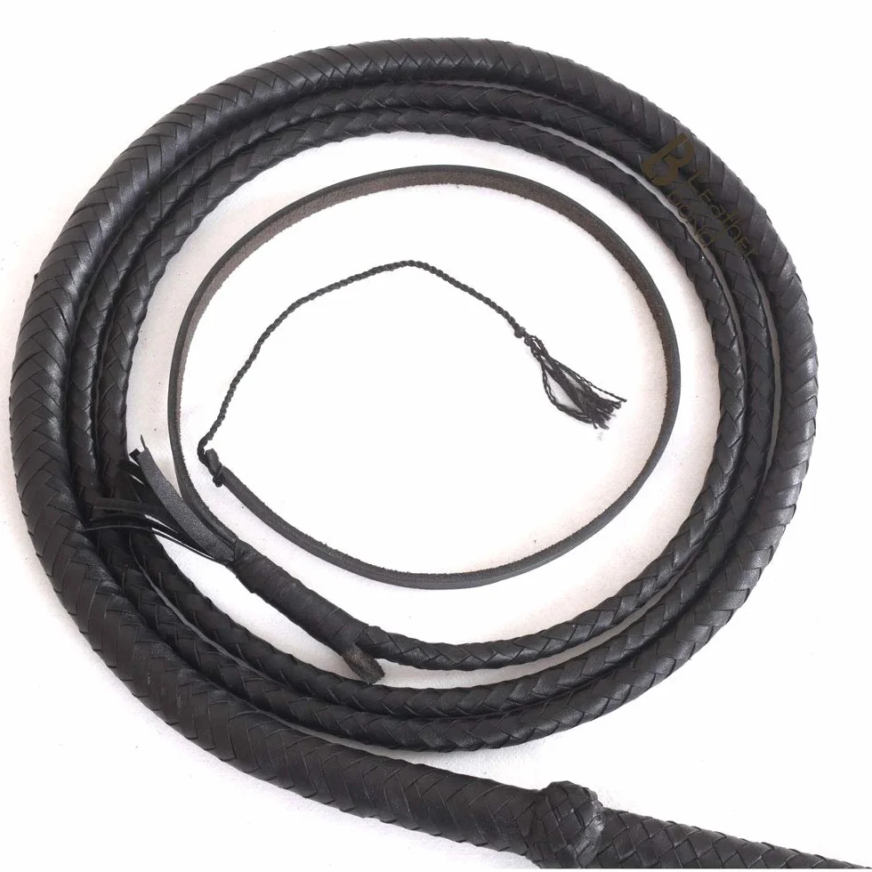 Indiana Jones Style Bull Whip 1,2 m 8 warkoczy prawdziwa skóra bydlęca bcz czarny