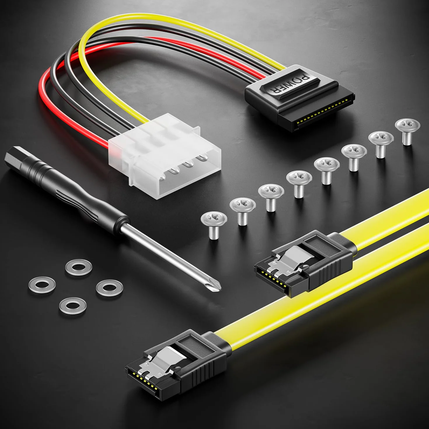 deleyCON Rama Montażowa dla Dysków Twardych 2,5" Adapter Dysków SSD do 3,5" Zdejmowana Rama Uchwyt Montażowy Szyny w Tym Śruby Adapter Zasilania Kabel SATA i Śrubokręt - Czarny