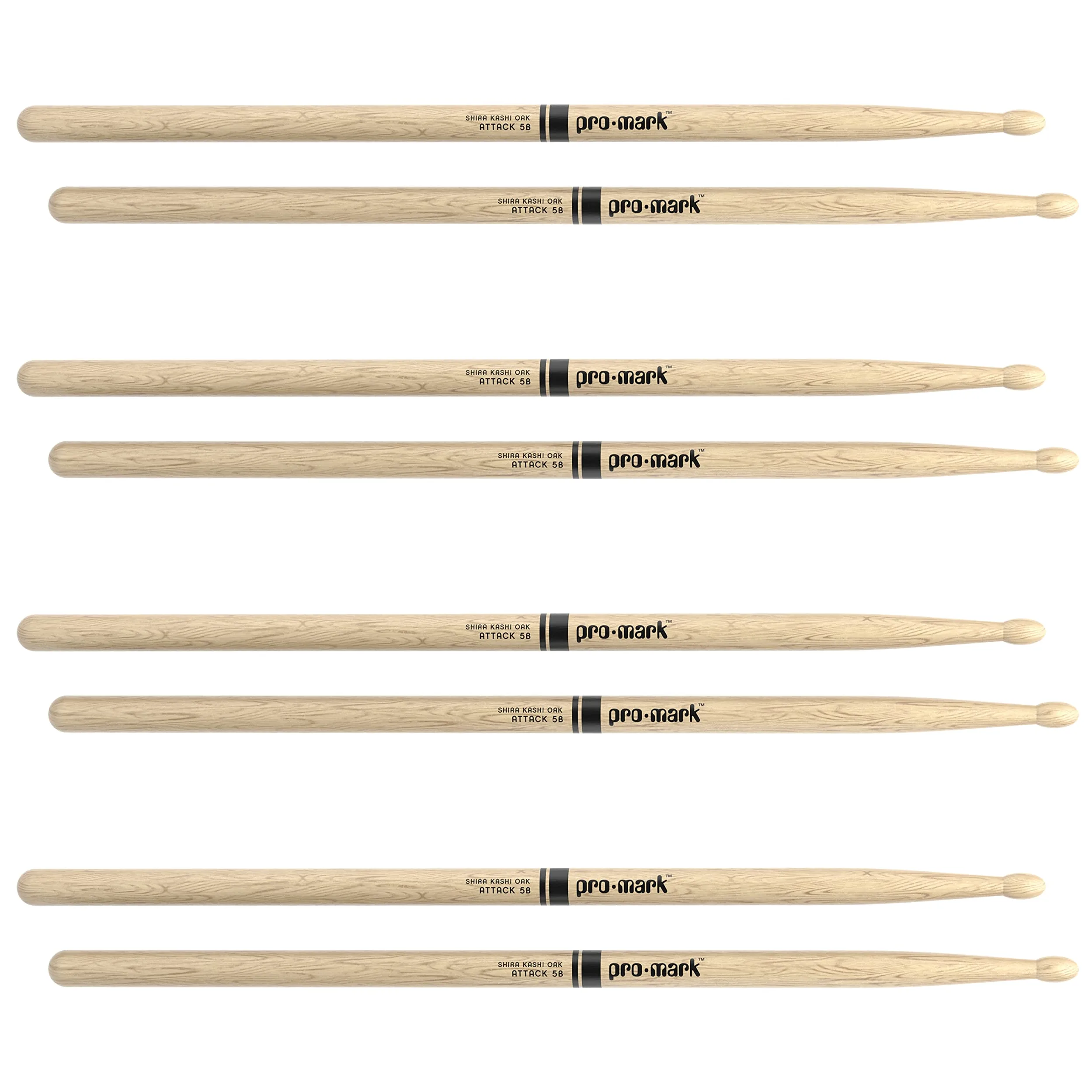 ProMark Classic Attack 5B Shira Kashi Oak Pałeczki perkusyjne, owalna drewniana końcówka, kup 3 pary, otrzymaj 1 gratis