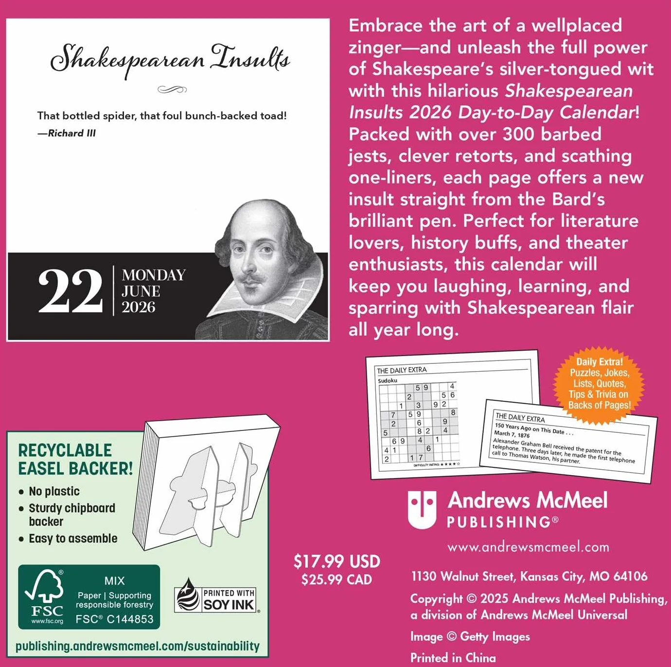 Shakespearean Insults 2026 Day-to-Day Calendar