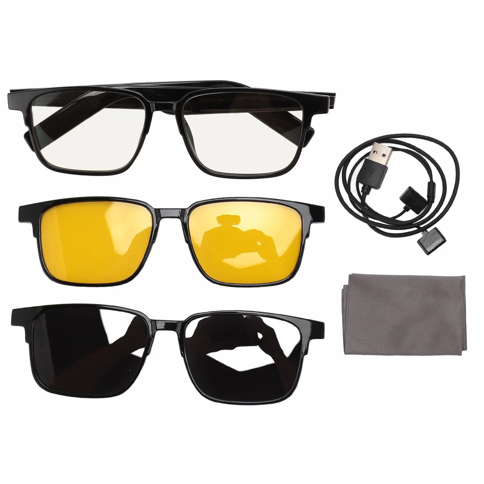 VBESTLIFE Inteligentne okulary, Bluetooth 5.3 Inteligentne okulary z otwartym uchem z wbudowanym mikrofonem, sterowanie głosem, wodoodporne IP5, podwójne głośniki, (z obiektywem wizyjnym