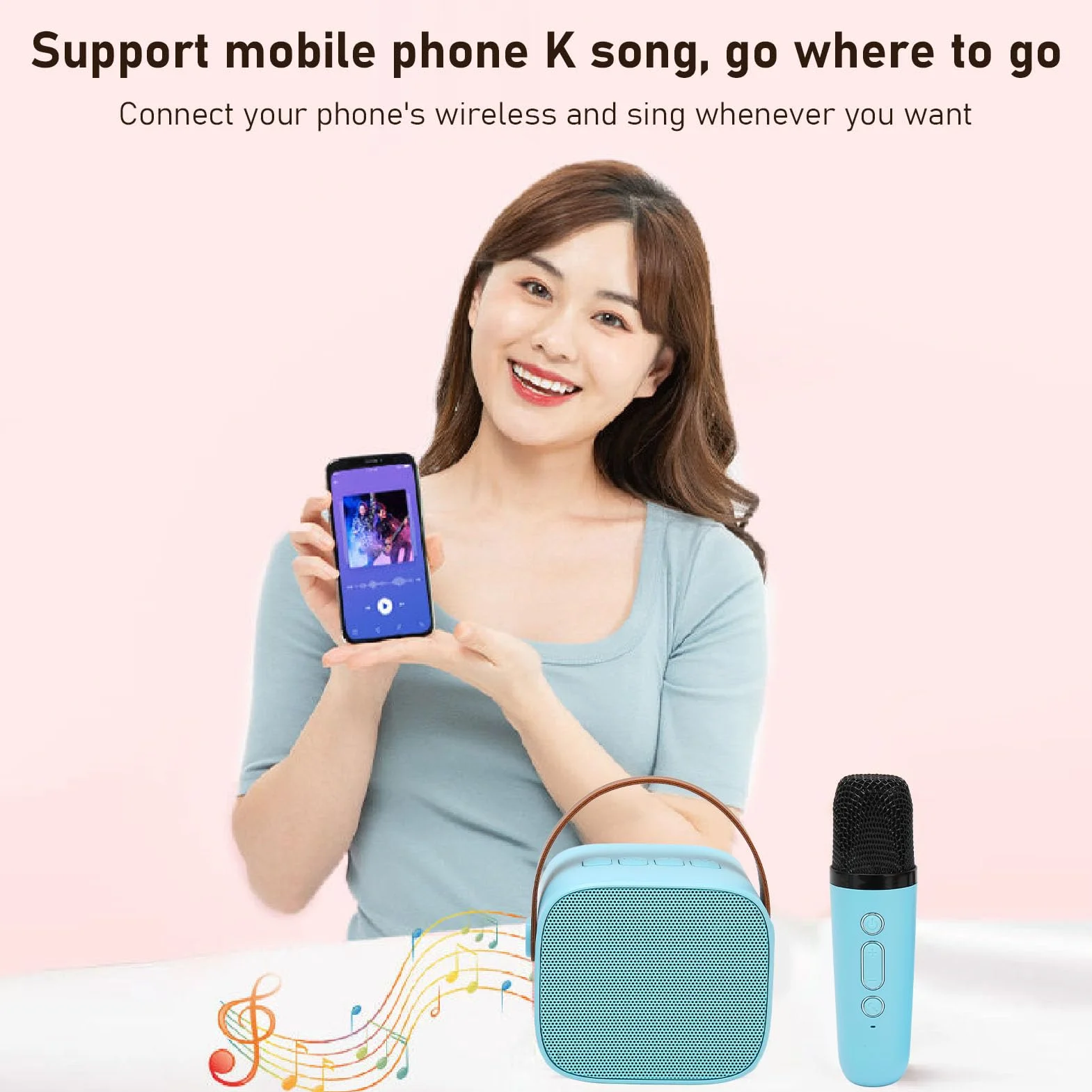 Przenośny Głośnik Bluetooth 5.3 Maszyna do Karaoke z 2 Mikrofonami Bezprzewodowymi Niebieski