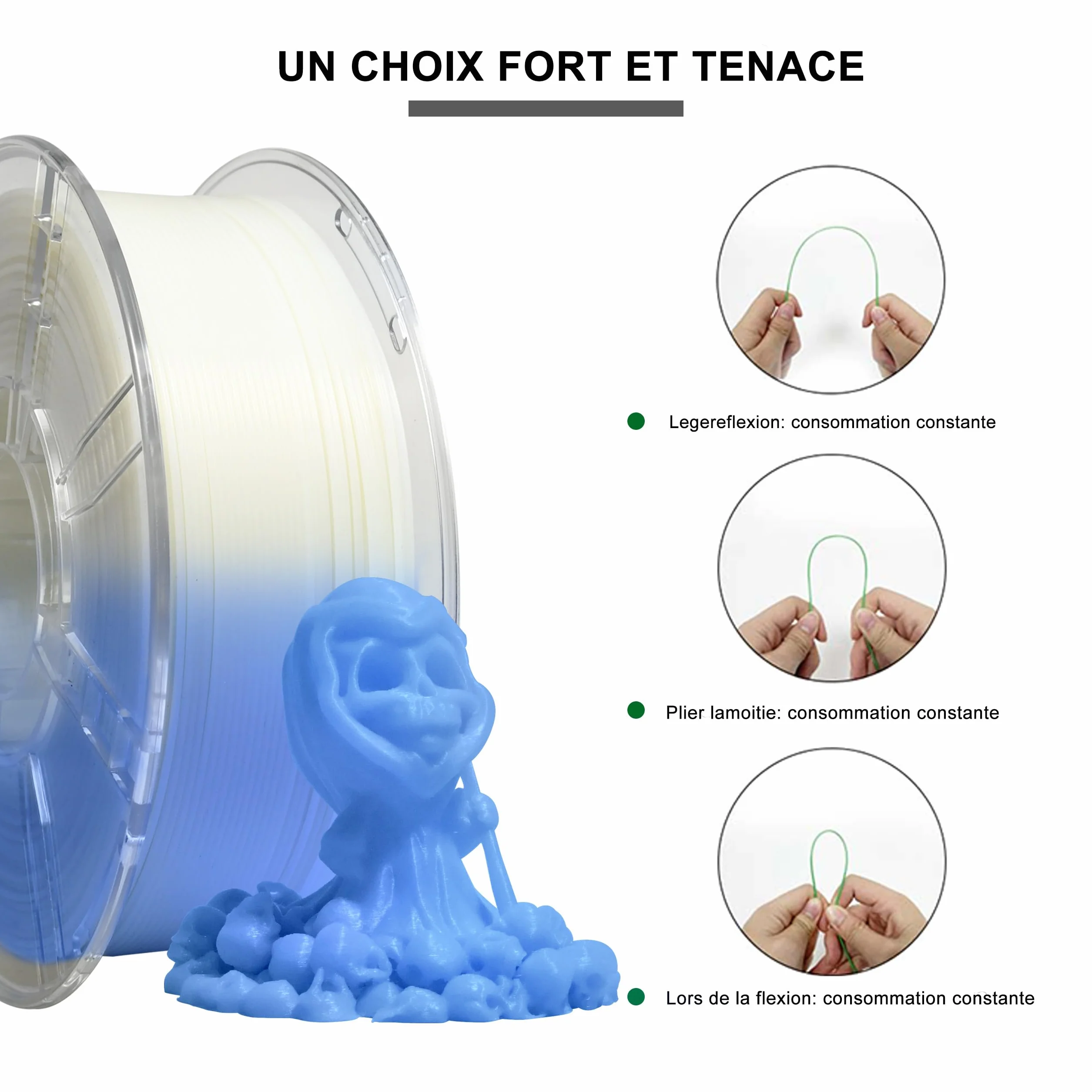 iBOSS PLA+ Filament PLA PLUS, drukarka 3D Filament PLUS, dokładność wymiarowa 1,75 mm +/- 0,02 mm, szpula 1 kg do druku 3D, świecący niebieski