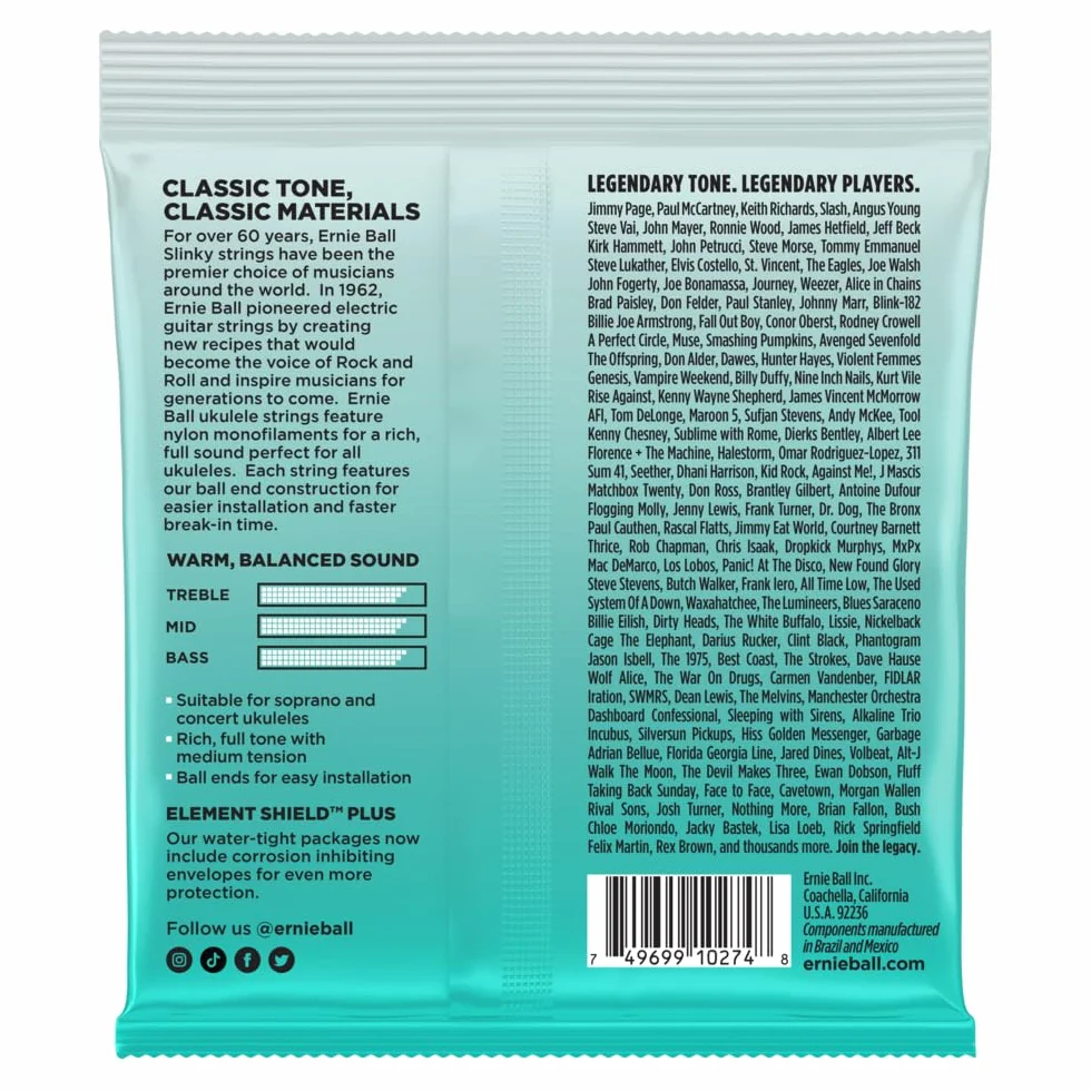 Ernie Ball Concert/Soprano Nylon Ball End Ukulele Strings Black