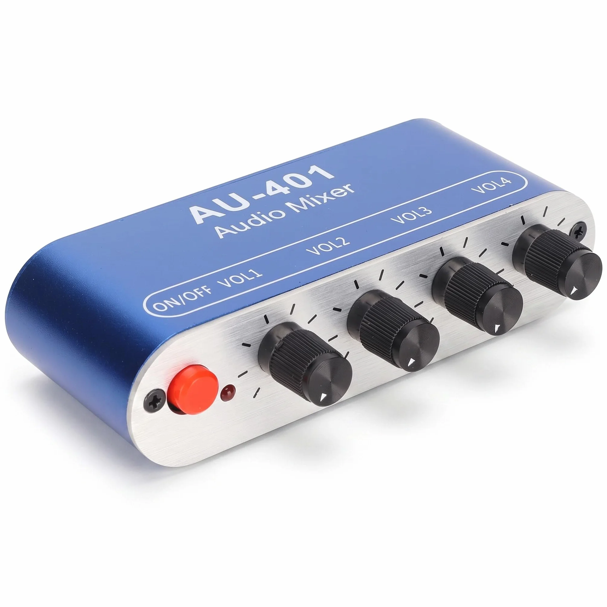 Mini Mikser Stereo 4 w 1 - Wyjściowy Mikser Audio Domowy System Wzmacniacza Mocy z Regulacją Głośności, 3,5 Mm Wzmacniacz Selektora Dźwięku AUX do Komputera, Laptopa, Głośnika i Słuchawek