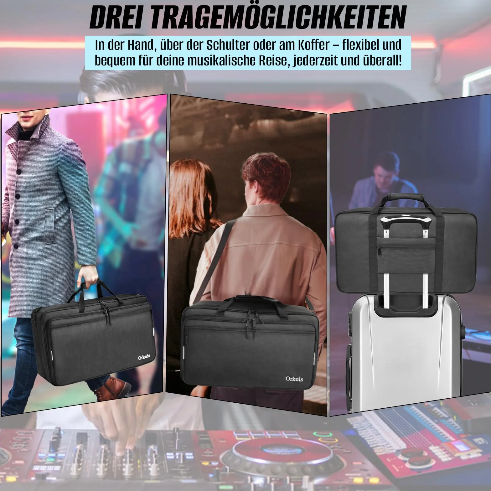 SUNDOY Torba DJ kompatybilna z kontrolerem Pioneer – odporna na uderzenia walizka transportowa z paskiem na ramię i przegródkami na akcesoria, czarny, 72x41x15-CM, Wodoszczelna tkanina