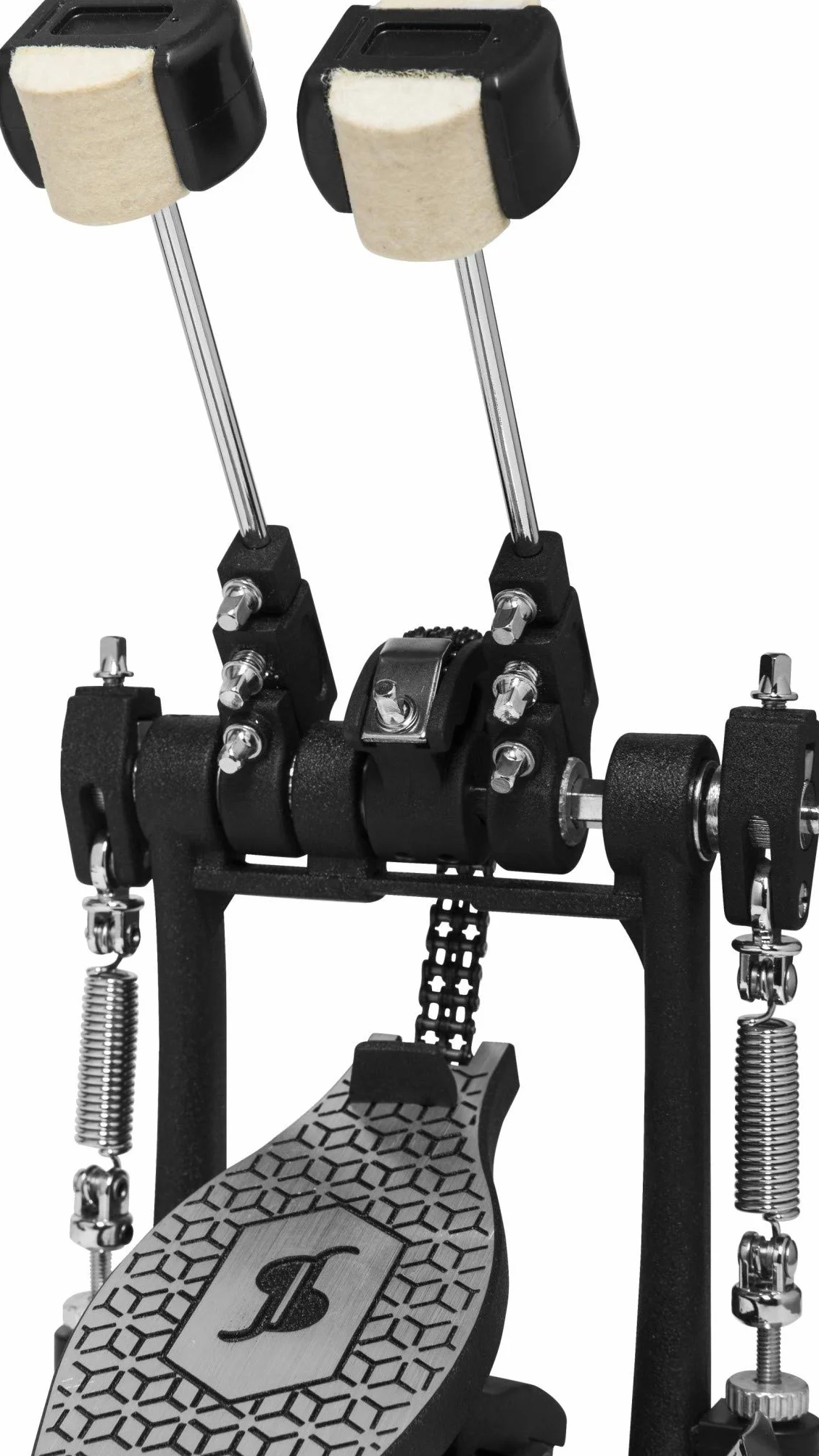 Stagg 52 Series Double Kick Bass Drum Pedal, 4-drożne naganiacze, podwójny łańcuch, blokada pamięci, dołączony klucz do bębna