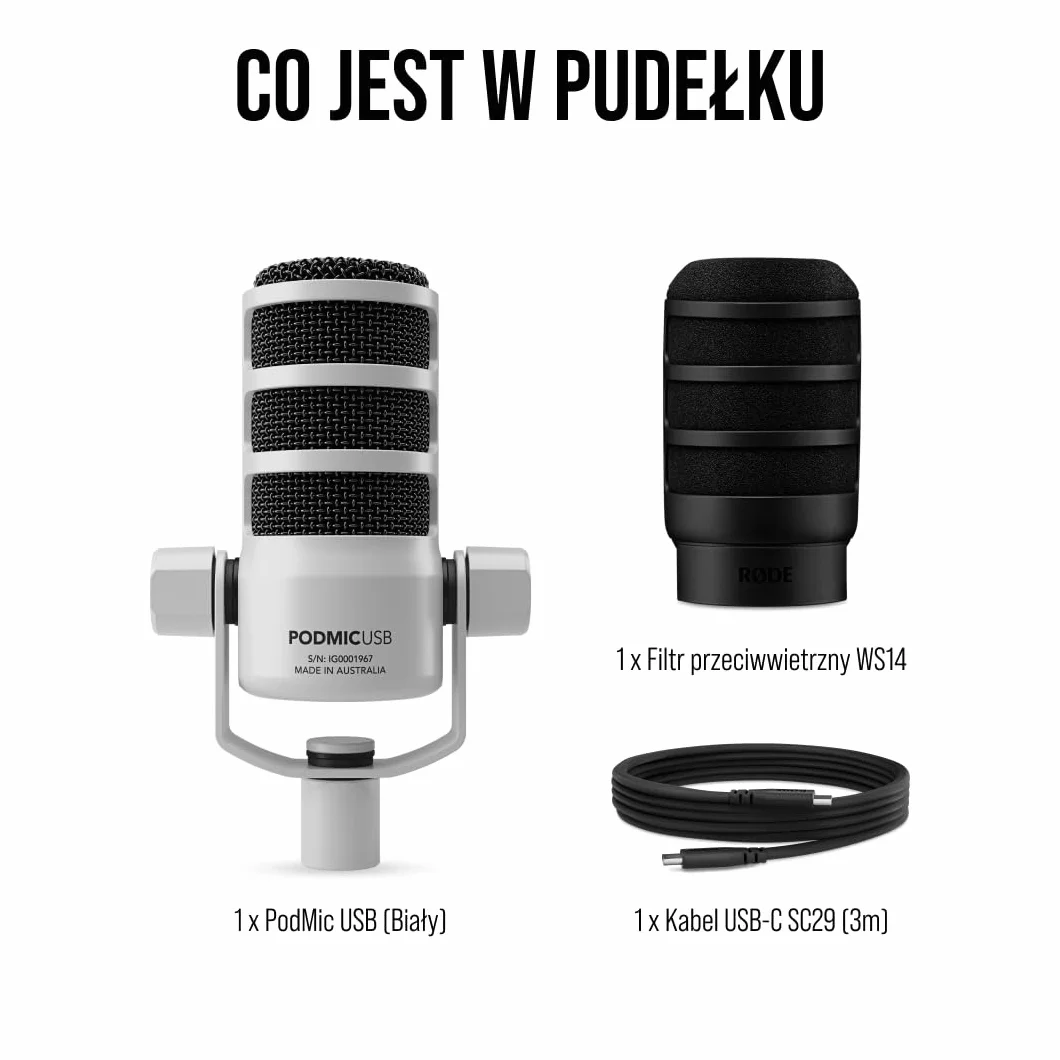 RØDE PodMic USB Dynamiczny Mikrofon Nadawczy XLR USB do Podcastingu Streamingu Biały