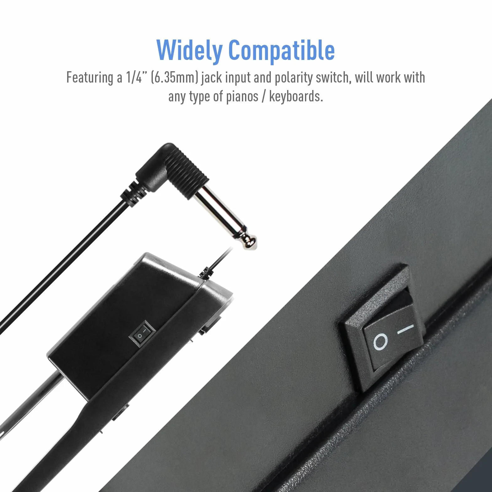 Sustain do klawiatur pianino cyfrowe MIDI i syntezator z przełącznikiem polaryzacji 1/4" (6,35 mm) z wtyczką wejściową kabla 160.0 cm