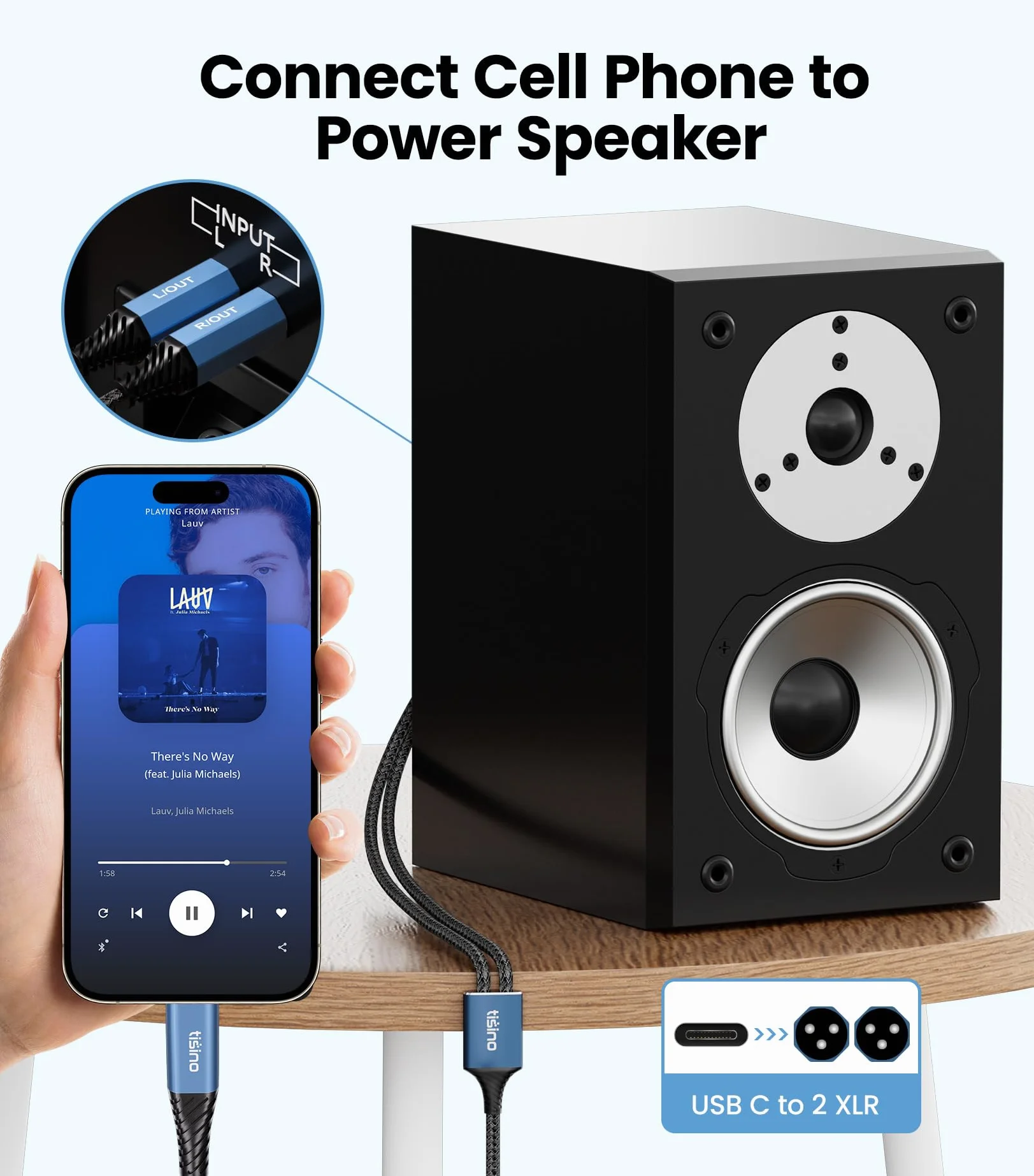 Tisino Kabel USB C na Dual XLR Male Audio, kabel XLR do USB C Stereo Power Amplifier do podłączenia telefonu do aktywnych głośników, miksera (2 m)
