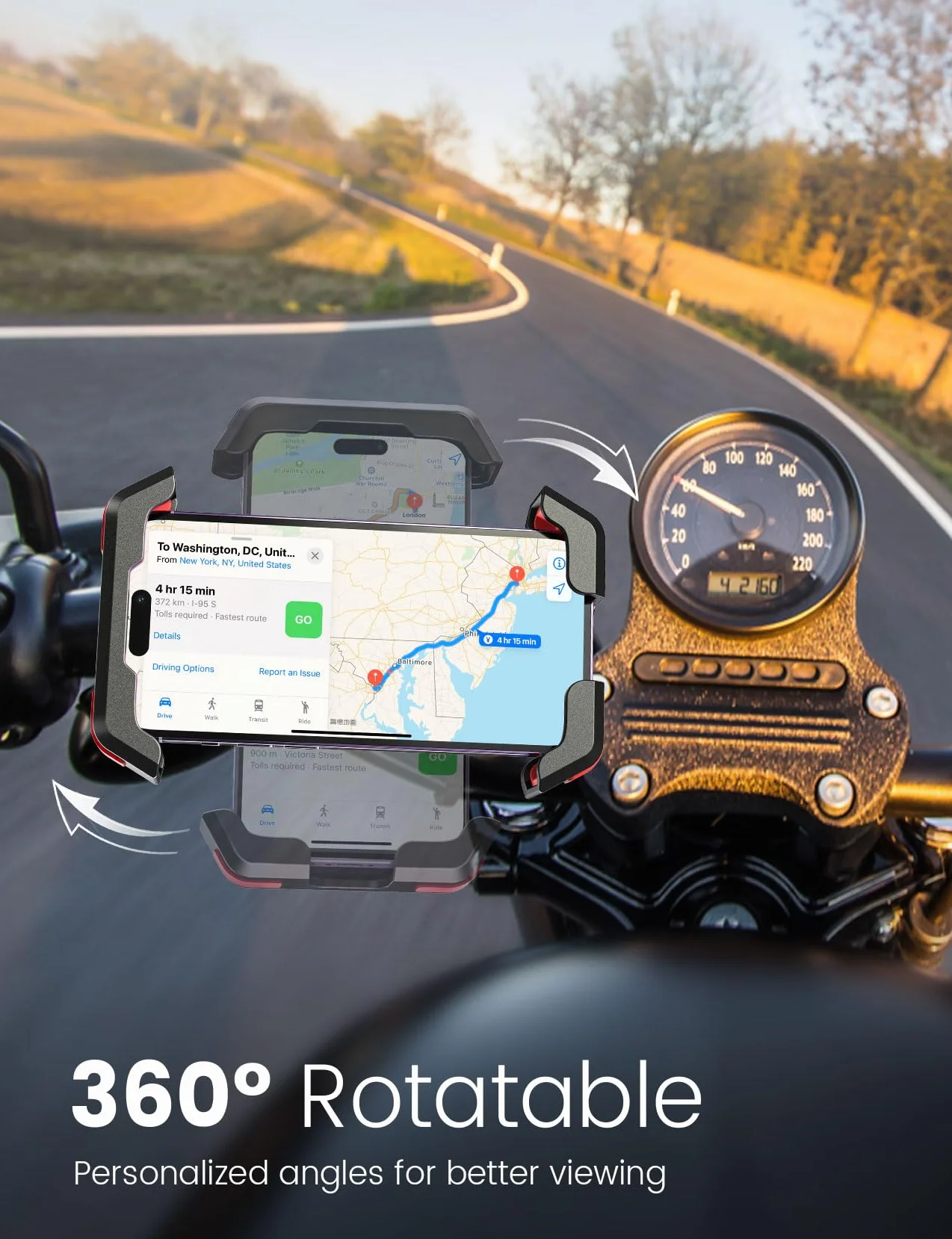 Pnitri Uchwyt na telefon komórkowy, uchwyt na telefon motocyklowy [szybka instalacja i blokada 1s] Uniwersalny uchwyt na telefon rowerowy do iPhone'a, Samsung, 4,5-7,2 cala