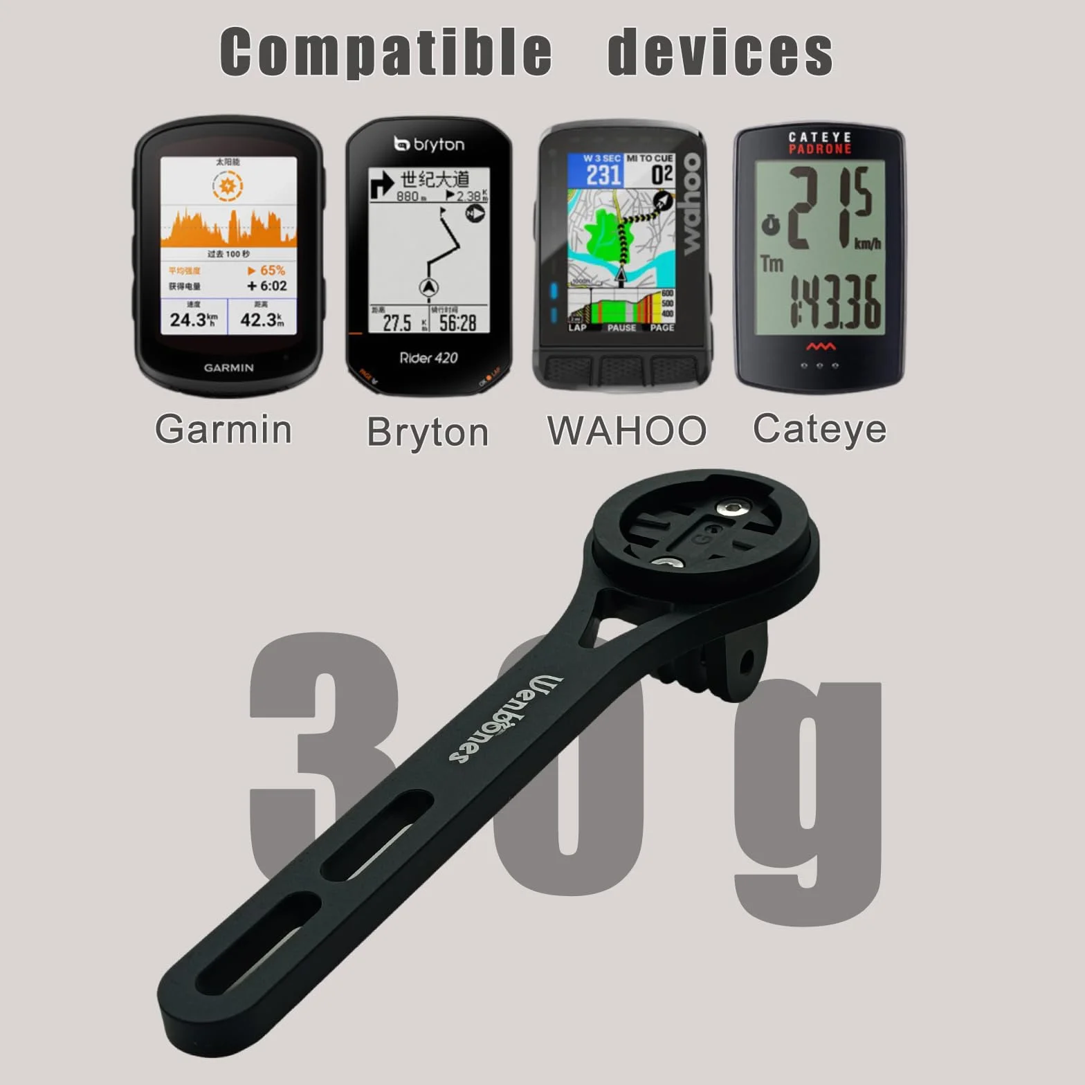 Zintegrowany uchwyt rowerowy, uchwyt na komputer ze stopu aluminium, uchwyt na komputer rowerowy do roweru Garmin Edge, Wahoo, Cateye, Bryton (grube aluminium, czarny)