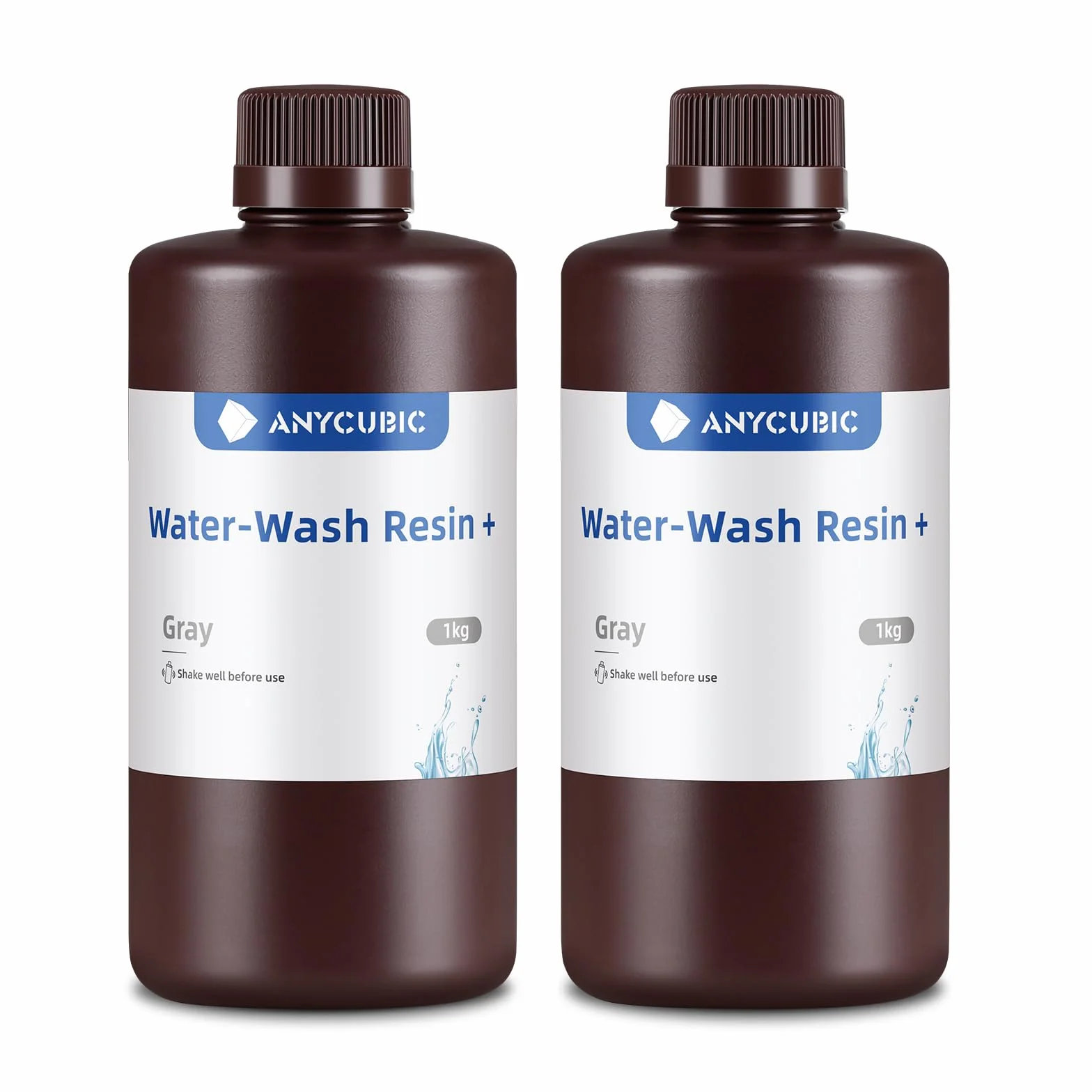 ANYCUBIC Wasser Abwaschbar Resin 2.0, żywica 3D Drucker zmywalna wodą, Przeciw żółknięciu, żywica UV 405nm Standardowy fotopolimer Harz Geringer Geruch für alle LCD 3D Drucker, szara, 1 kg, 2 szt