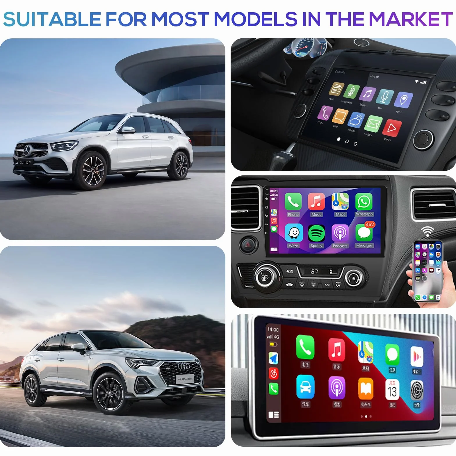 Adapter bezprzewodowy CarPlay 2 w 1 - USB-A/C Mini Android Auto dla iOS 12+ i samochodów z kablem CarPlay, Plug and Play