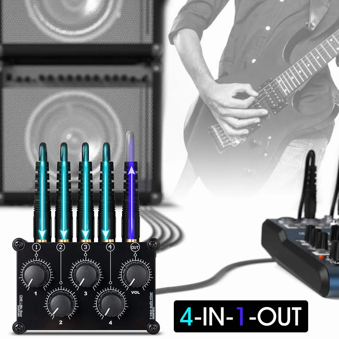 Little Bear MC5 Mini przenośny 4-kanałowy mikser liniowy, nagrywanie na żywo w studio, pasywny stereo mikser audio, nagrywanie w niskiej emisji hałasu (nie wymaga zasilania prądu)