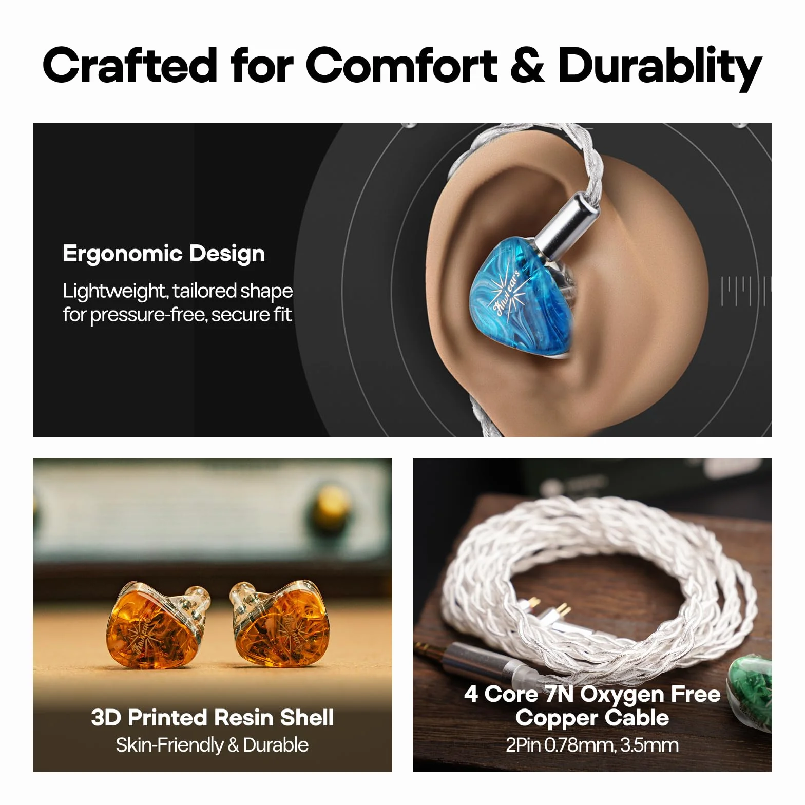 Kiwi Ears Orchestra Lite Custom 8BA IEM Monitor douszny z kablem OFC 7n, Niebieski