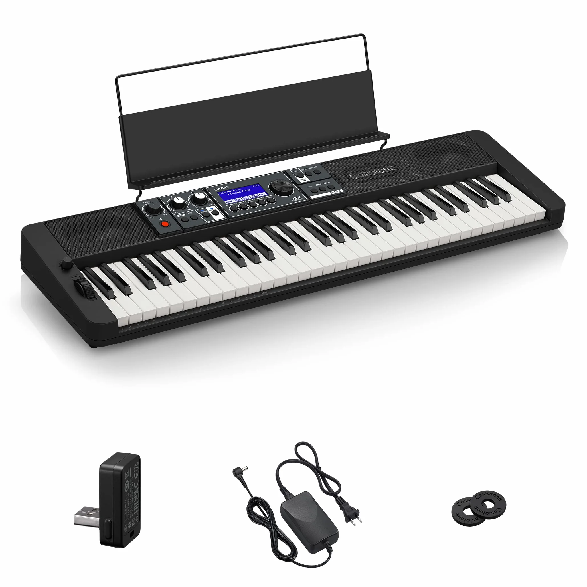 Casio Casiotone CT-S500 Top Keyboard z dynamiką uderzania, 800 dźwięków i 243 rytmy towarzyszące, kontrolery w czasie rzeczywistym i Bluetooth Audio & Midi, czarna
