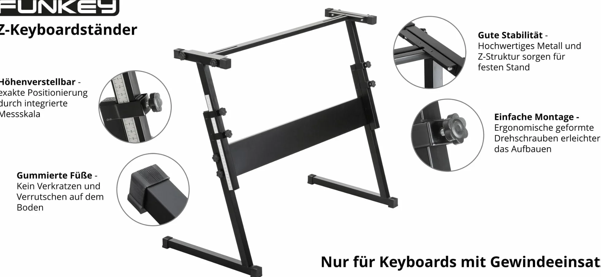 McGrey Stojak na klawiaturę Z z ergonomicznymi śrubami, wbudowana drabina do precyzyjnego pozycjonowania, regulowana wysokość 55-83 cm i gumowane nóżki zapobiegające zarysowaniom na podłodze