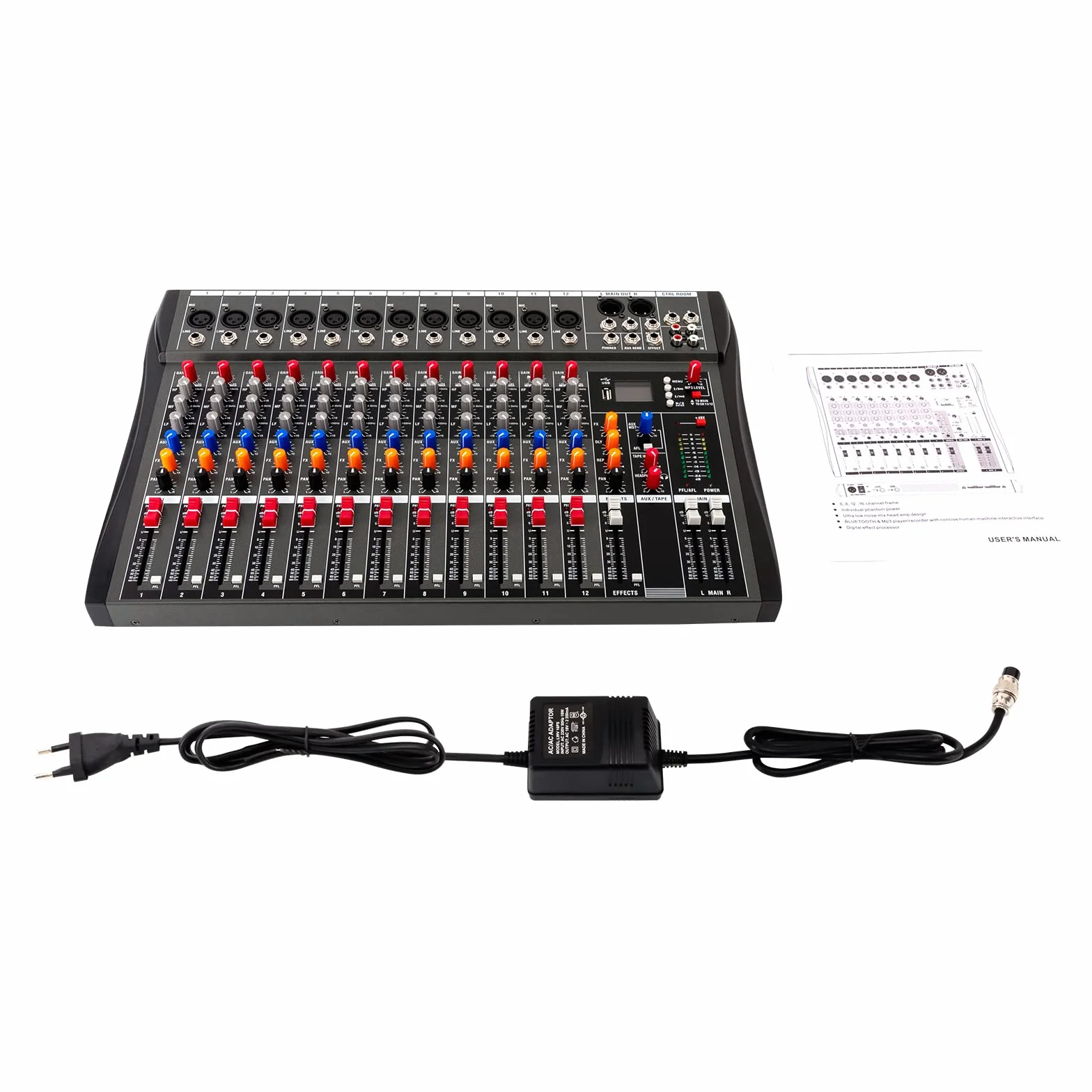 Mikser audio USB, 12 kanałów Live Audio Bluetooth, konsola mikserowa, mikser audio