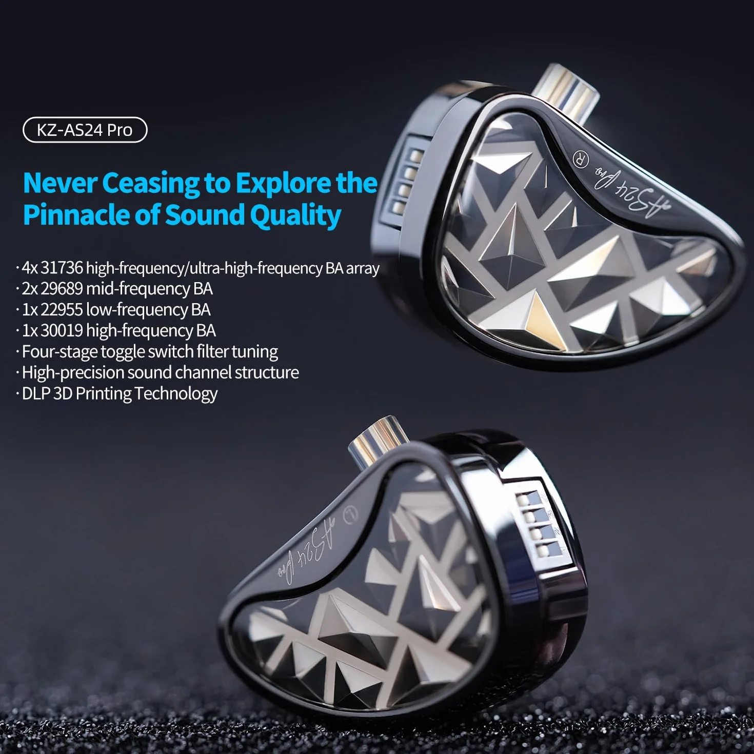 LINSOUL KZ AS24 Pro 12BA Drivers In-Ear Monitor, regulowane HiFi IEM, przewodowe słuchawki douszne ze zdejmowanym 2-pinowym posrebrzanym kablem dla muzyków audiofilów (standard, bez mikrofonu)