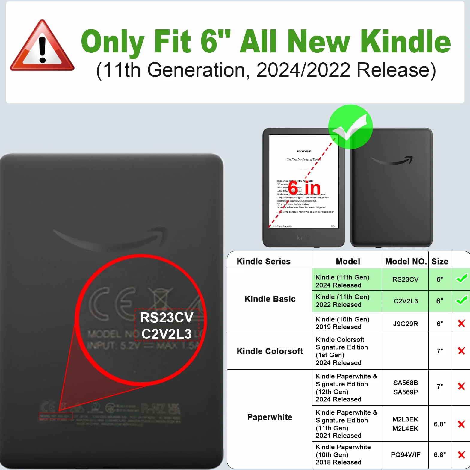 Fintie Etui na 6" Kindle (11. Generacji) - 2024/2022, Lekkie Etui Ochronne z Funkcją Automatycznego Uśpienia/Wybudzenia na 6-Calowy Kindle Basic 2024, Czarny