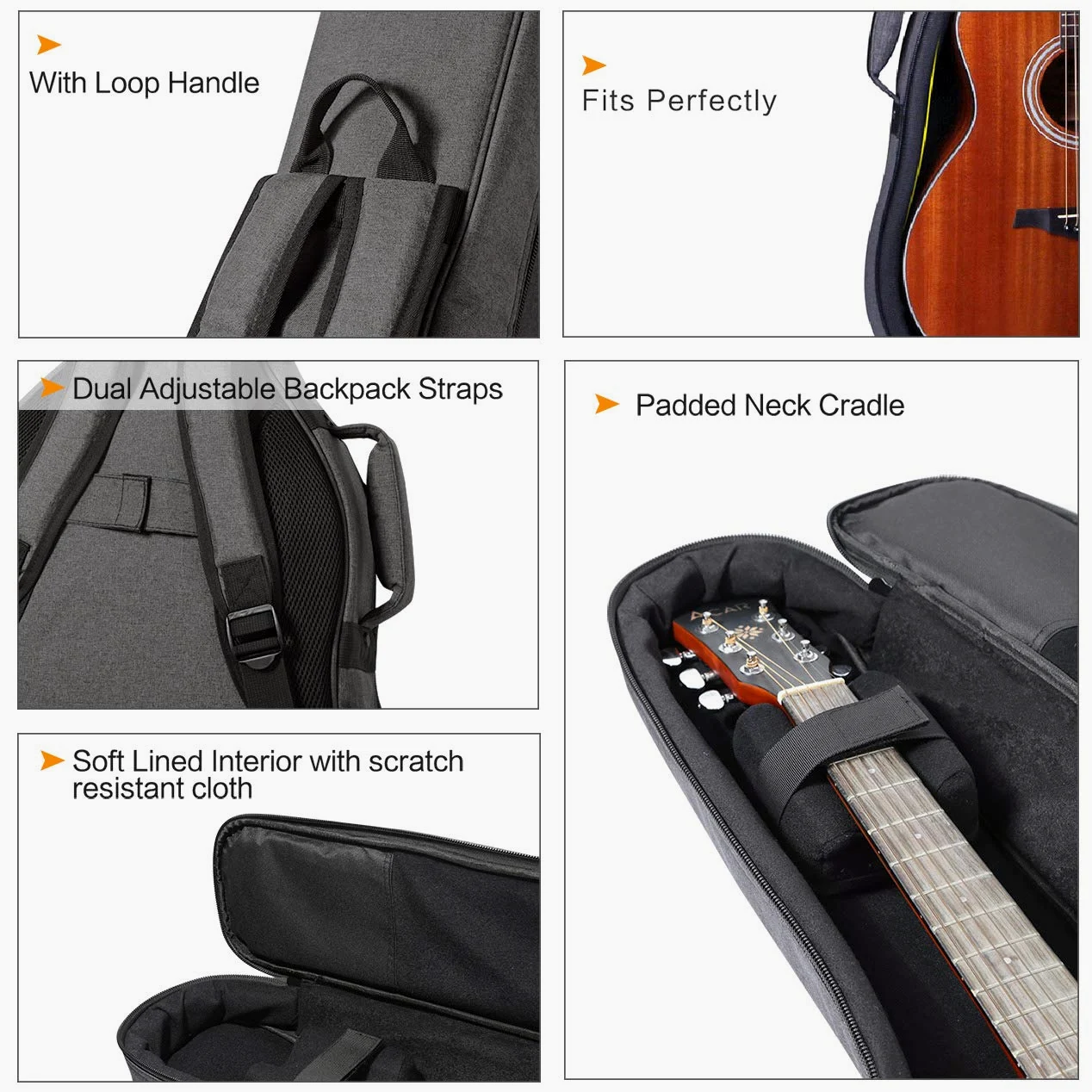 CAHAYA Torba na gitarę Gig Bag wyściełana torba 18 mm wodoszczelna torba na gitarę, szary, torba na gitarę