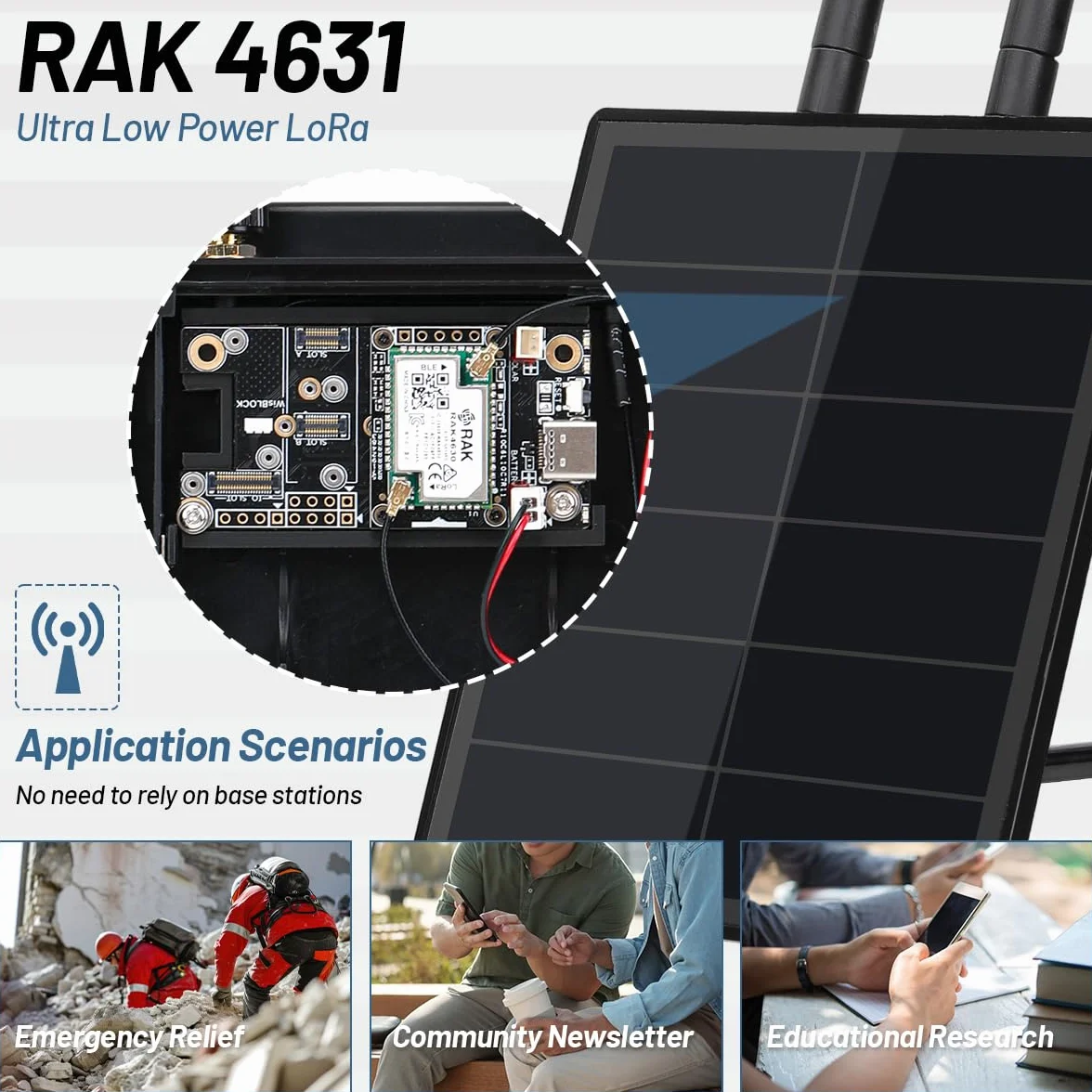 KEEPTEEN D5 Solar Lora Node Meshtastic Device Repeater mit Wisblock RAK19007 RAK4631 Board 868 MHz Mesh Lora Antenne NRF52840 Bluetooth Solarpanel Eingebauter 5000 mAh Batteriecontroller