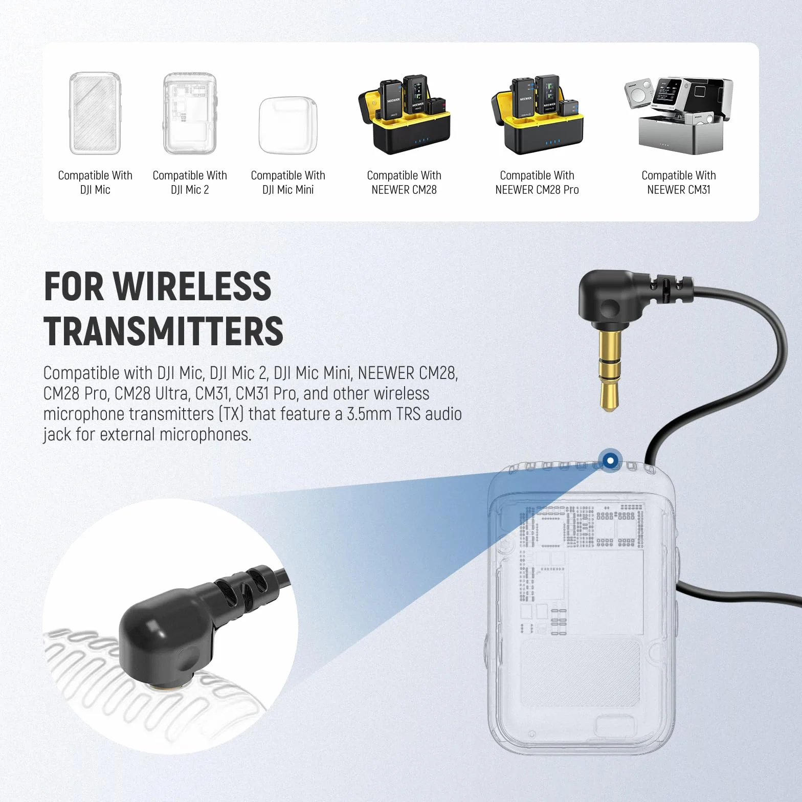 NEEWER Mini mikrofon krawatowy (2 sztuki), 2 m, z klipsem, przewodowy mikrofon pojemnościowy z klapą Lav ze złączem TRS 3,5 mm, kompatybilny z DJI Mic 2 Rode Wireless Go II CM28 CM31, LM5