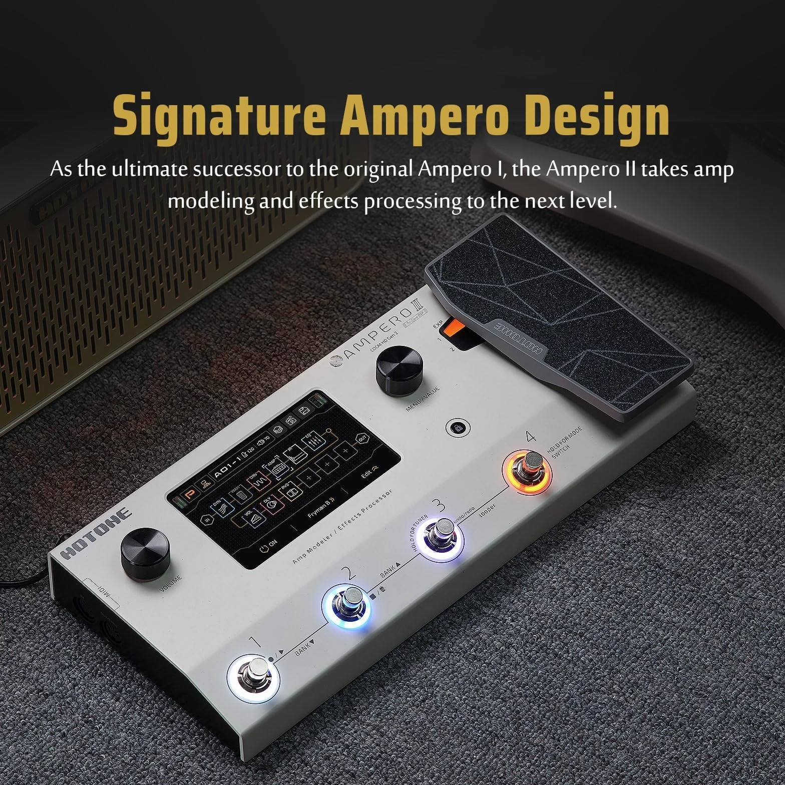 HOTONE Multi-Effects Podwójny łańcuch efektów Kabiny IR Kabiny modelowanie gitary basowej z pedałem ekspresji Pętla FX I/O MIDI Interfejs audio USB OTG Stereo Ampero II