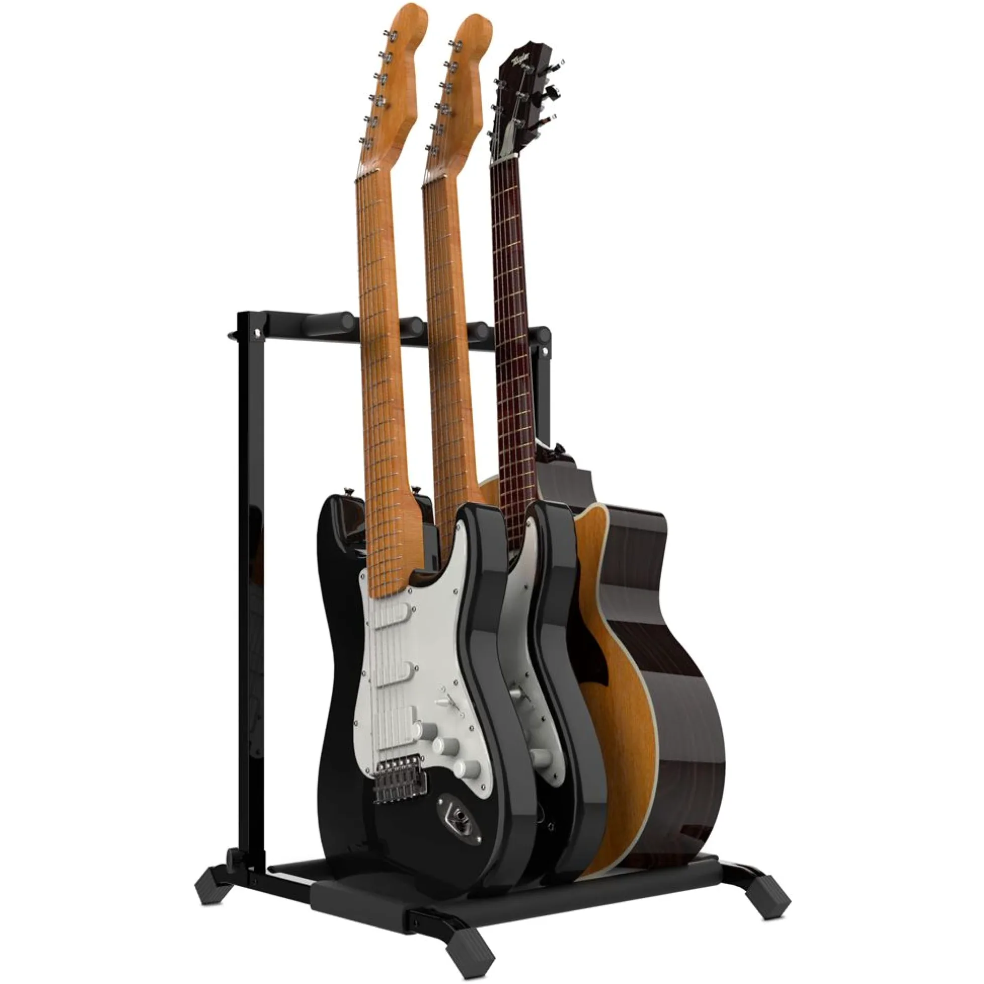 Audibax | Wielofunkcyjny stojak na 3 gitary | stojak na 3 gitary | składany stojak na gitarę | wyściełane podpórki | stojak na gitarę i basy | kolor: czarny | wymiary: 68 cm x 44 cm x 54 cm