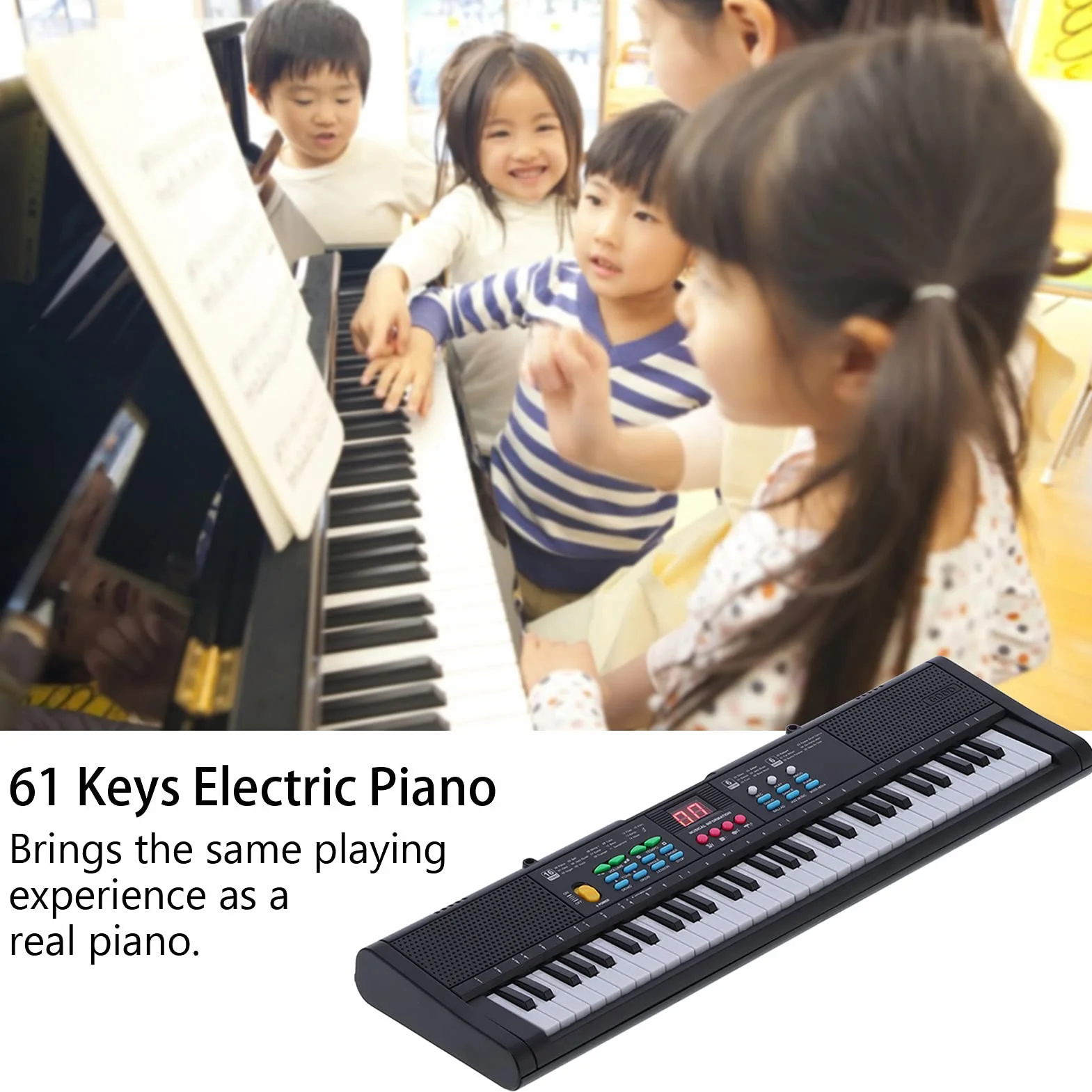 MQ6186 Klawiatura Pianino Przenośne, 61 Klawiszy Elektroniczne Cyfrowe Pianino Muzyczne Wielofunkcyjne z Mikrofonem z Pełnowymiarowymi Klawiszami dla Początkujących Dzieci