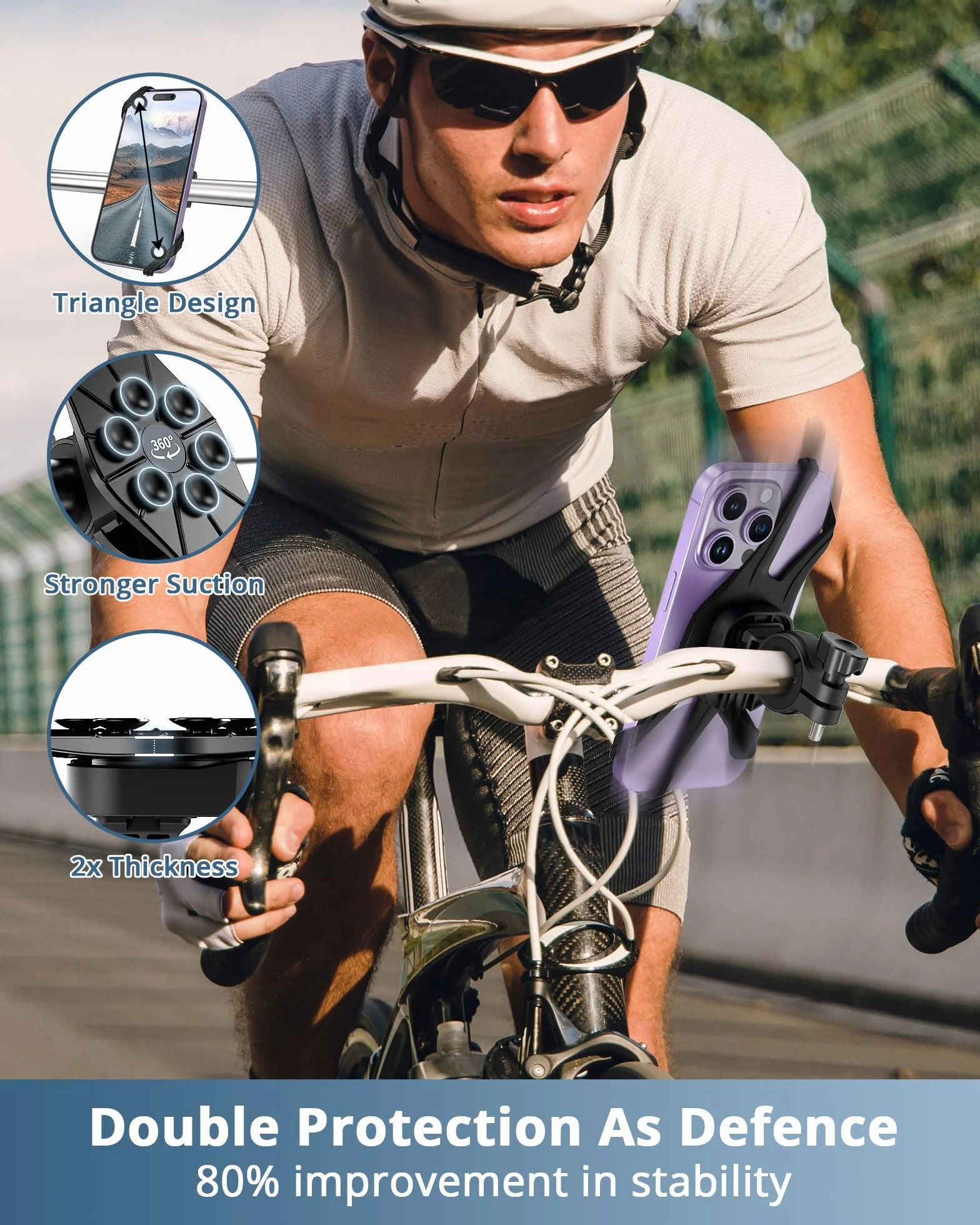 iFalarila 2024 Uchwyt rowerowy na telefon z mocną przyssawką, obrotowy o 360° uchwyt motocyklowy na telefon [1s Lock] Uniwersalny uchwyt na kierownicę kompatybilny ze smartfonami 4,5"-7,5"