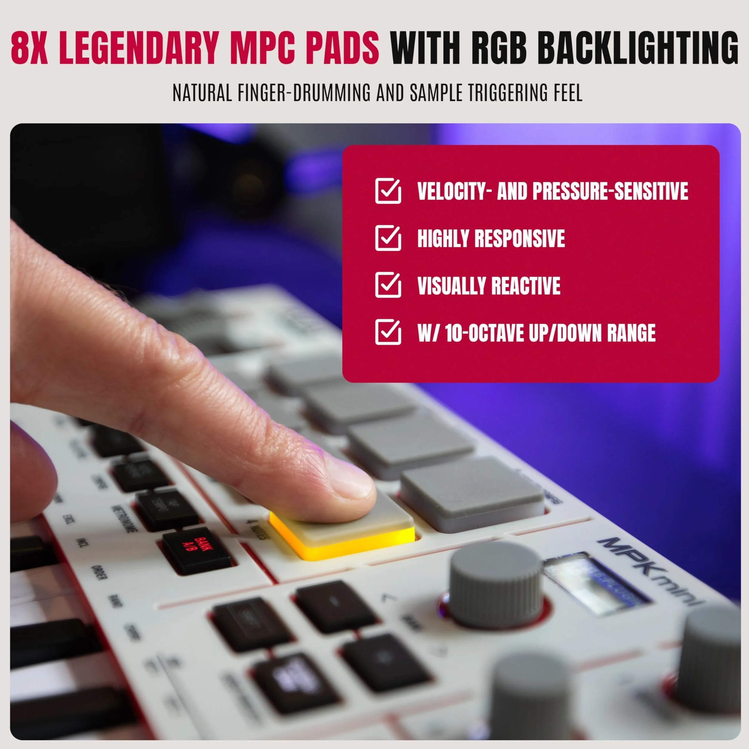 Akai Professional MPK Mini IV Klawiatura MIDI USB-C dla Początkujących i Producentów- Pady Perkusyjne MPC, Koła Pitch & Mod, Oprogramowanie do Produkcji, Pakiet Pźwiękowy Native Instruments, Szary
