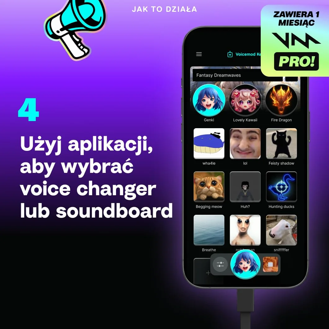 Voicemod Key VMKey Zmieniacz Głosu Soundboard dla Konsol Gamingowych PS5 PS4 XBOX SWITCH2