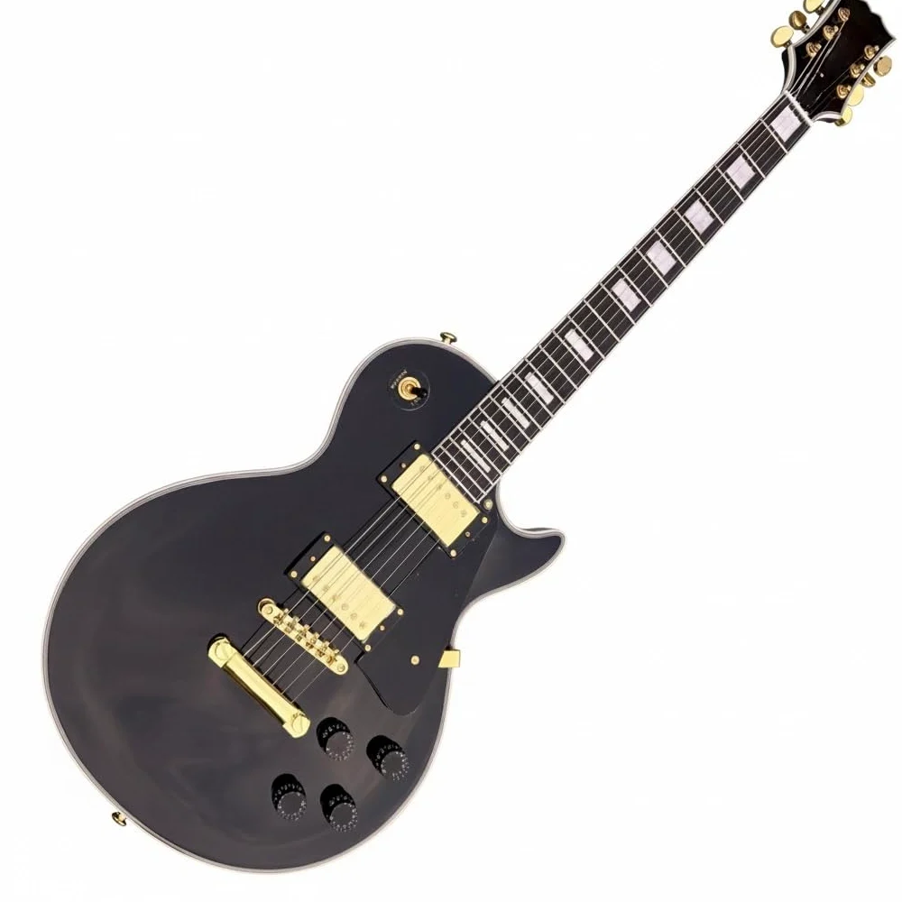 Gitara elektryczna Ebony Black Custom Style Gold Hardware 5-Ply Binding Korpus z litego mahoniu 6 strun