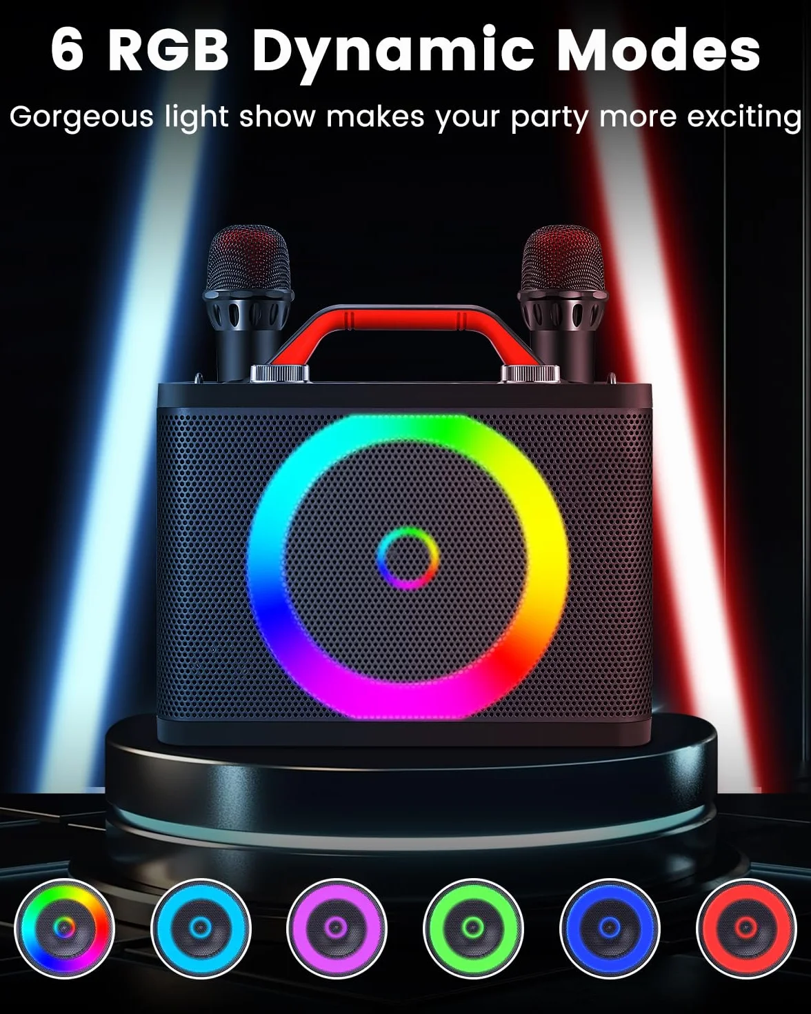 ALPOWL K06 urządzenie do karaoke z 2 mikrofonami, przenośne karaoke dla dorosłych/dzieci, z dynamicznymi światłami, obsługuje TF/USB, AUX in, TWS na imprezę, urodziny
