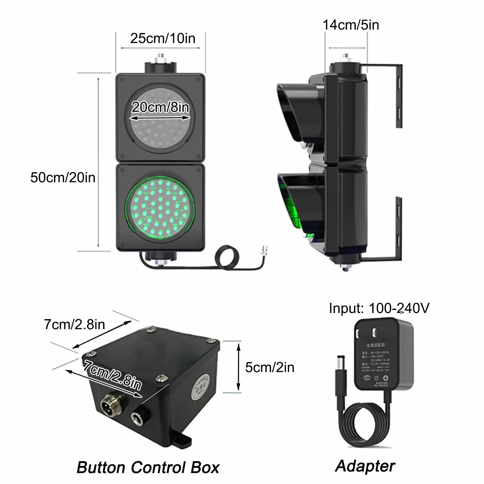 Kontroler Sygnalizacji Świetlnej, Czerwone/zielone Światło Stopu i Jazdy z Pilotem, Światło Stopu AC100-240V na Place Budowy, Imprezy lub Parkingi(20cm/8in)