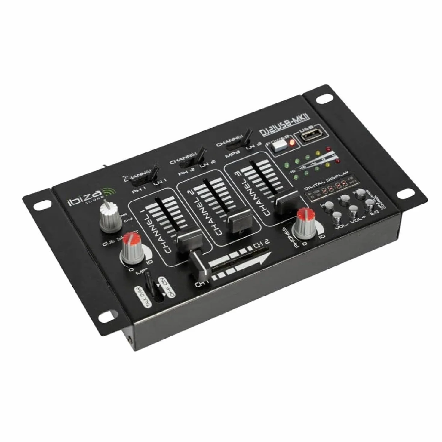 Ibiza - DJ21USB-MKII - 4-kanałowy/7-kanałowy mikser z różnymi wejściami - USB - Czarny