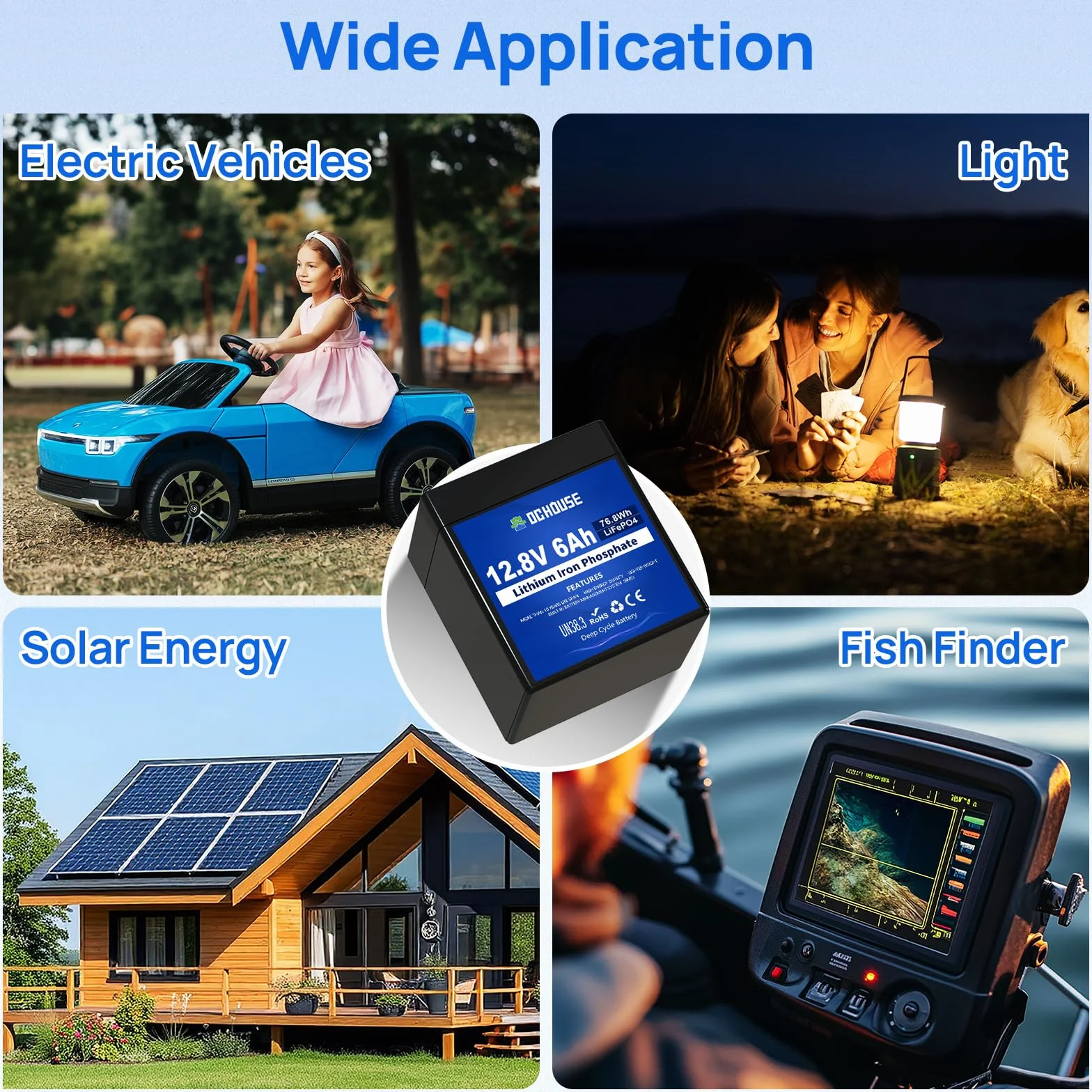DCHOUSE 12 V 6 Ah Mini akumulator litowy LiFePO4 o głębokim cyklu, 3000 cykli akumulator litowo-żelazowo-fosforanowy do UPS, oświetlenia, kół zasilających, wykrywacza ryb i kampera, wbudowany BMS