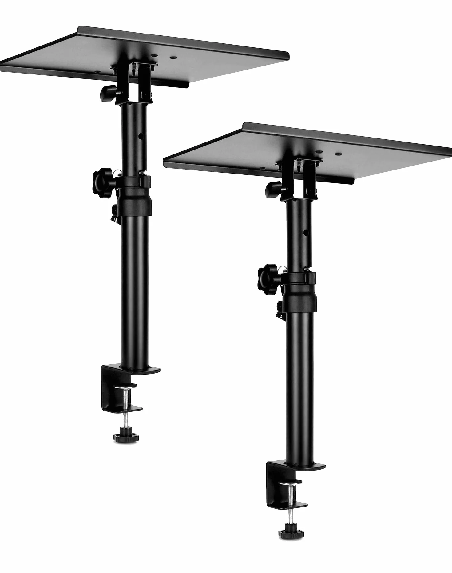 QWORK® Stojak na biurko głośnikowy, kąt nachylenia +/-15°, regulowana wysokość 35-59 cm, nośność 30 kg, czarny