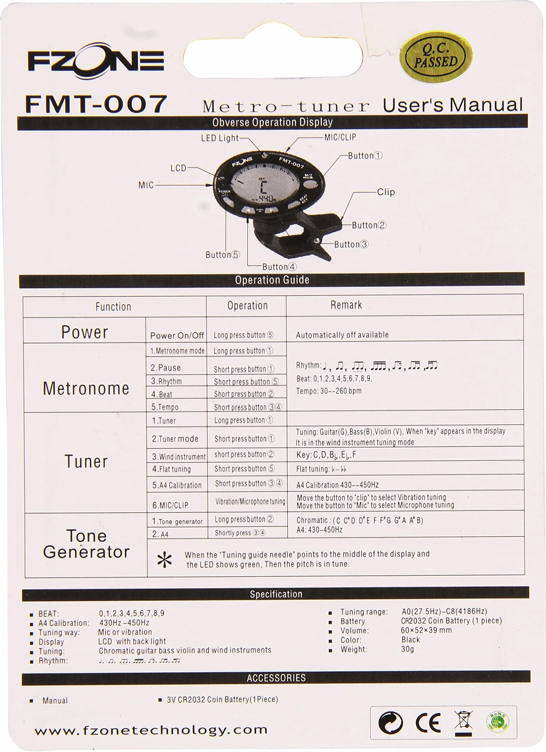 FZONE FMT-007 mini tuner z mechanizmem zatrzaskowym
