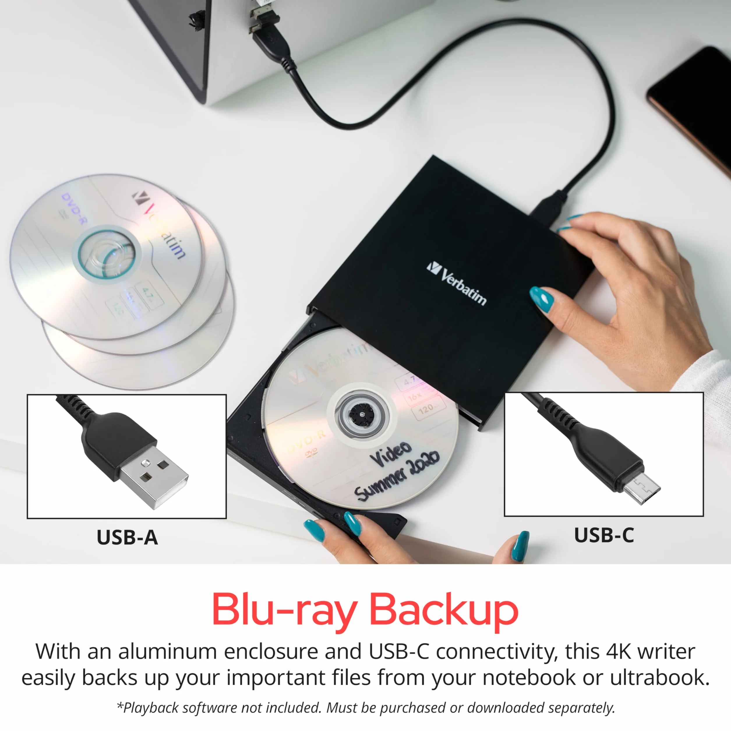 Verbatim Slimline Napęd Blu-ray 43888 14.5 x 13.3 x 1.1 cm, Czarny